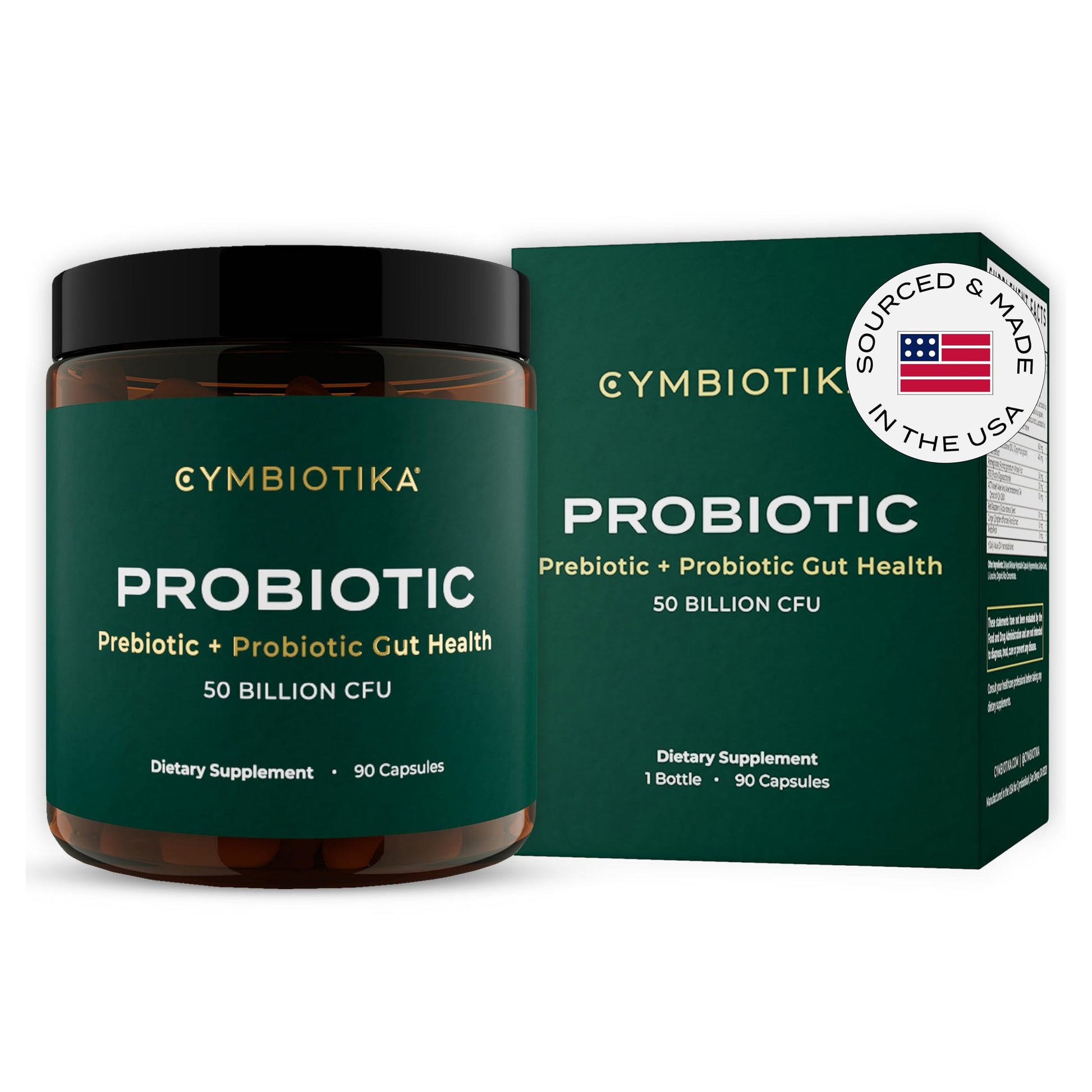 CYMBIOTIKA Probiotic + Prebiotic, 60 Billion CFU - 19 Strains, Gut Health Supplement for Women & Men, Immune Support, Digestive Health, & Gut Balance, 90 Capsules, 1 Month Supply, Made in USA CYMBIOTIKAUS supplements