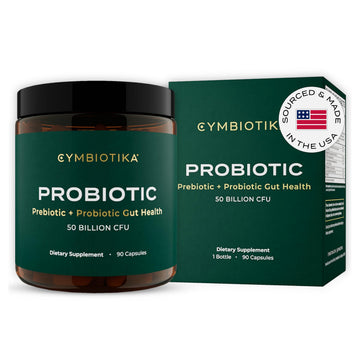 CYMBIOTIKA Probiotic + Prebiotic, 60 Billion CFU - 19 Strains, Gut Health Supplement for Women & Men, Immune Support, Digestive Health, & Gut Balance, 90 Capsules, 1 Month Supply, Made in USA CYMBIOTIKAUS supplements