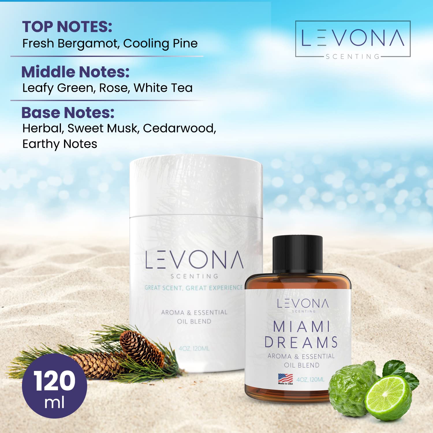Levona Scent Essential Oils for Diffusers for Home: Miami Dreams Hotel & Home Luxury Scents Fragrance Oil LEVONA SCENTAu supplements