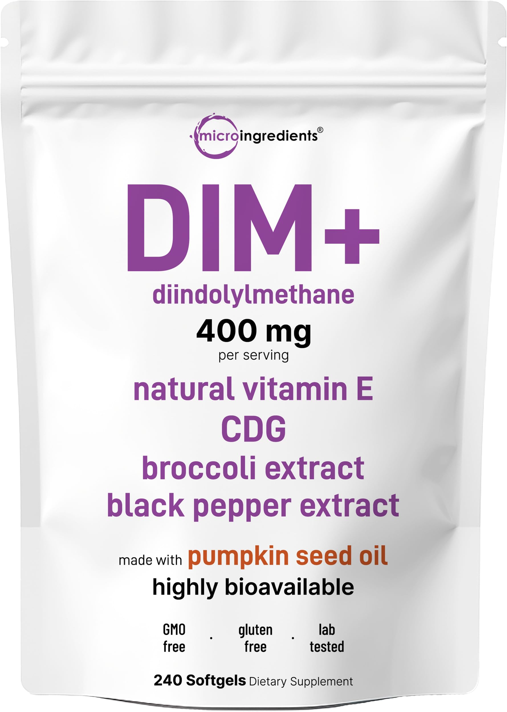 Micro Ingredients DIM+ Supplement 400mg for Men & Women | 240 Softgels with Pumpkin Seed Oil | Highly Bioavailable 7-in-1 Complex with Vitamin E, CDG, Broccoli & Black Pepper Extract Micro IngredientsAu supplements