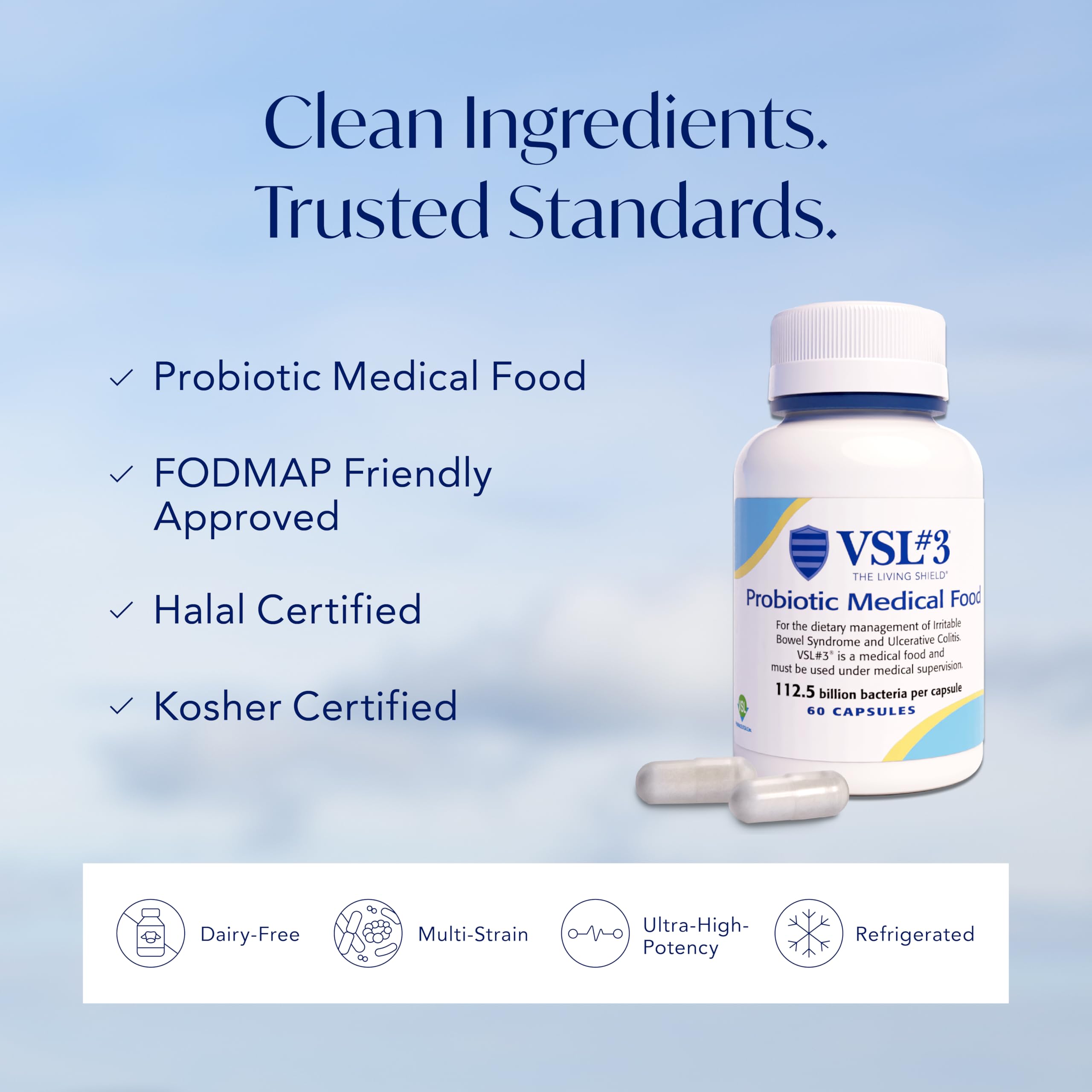 VSL#3® Probiotics for Digestive Health, IBS & UC Symptoms - 112.5B CFUs, High-Potency, Multi-Strain, Live, Refrigerated Probiotic, Medical Food for Gut Health Support in Men & Women, 60 Capsules VSL #3Au supplements