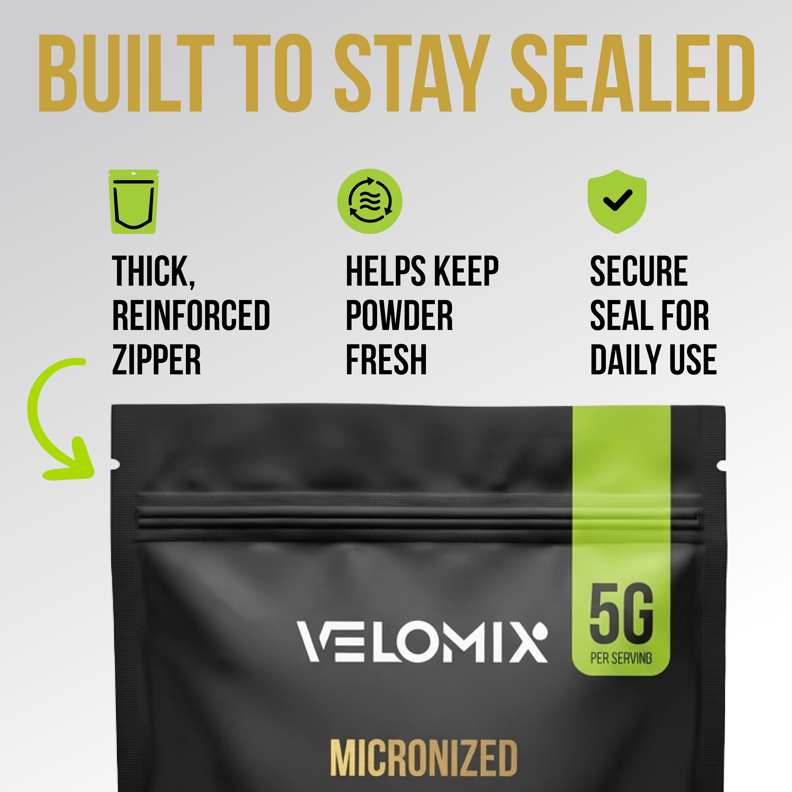VELOMIX Micronized Creatine Monohydrate Powder - 100% Pure Creatine Powder Unflavored and Easy to Mix | Supports Muscle Growth, Recovery, and Strength | 5000mg Per Serv (5g) - 60 Servings VELOMIXAu supplements