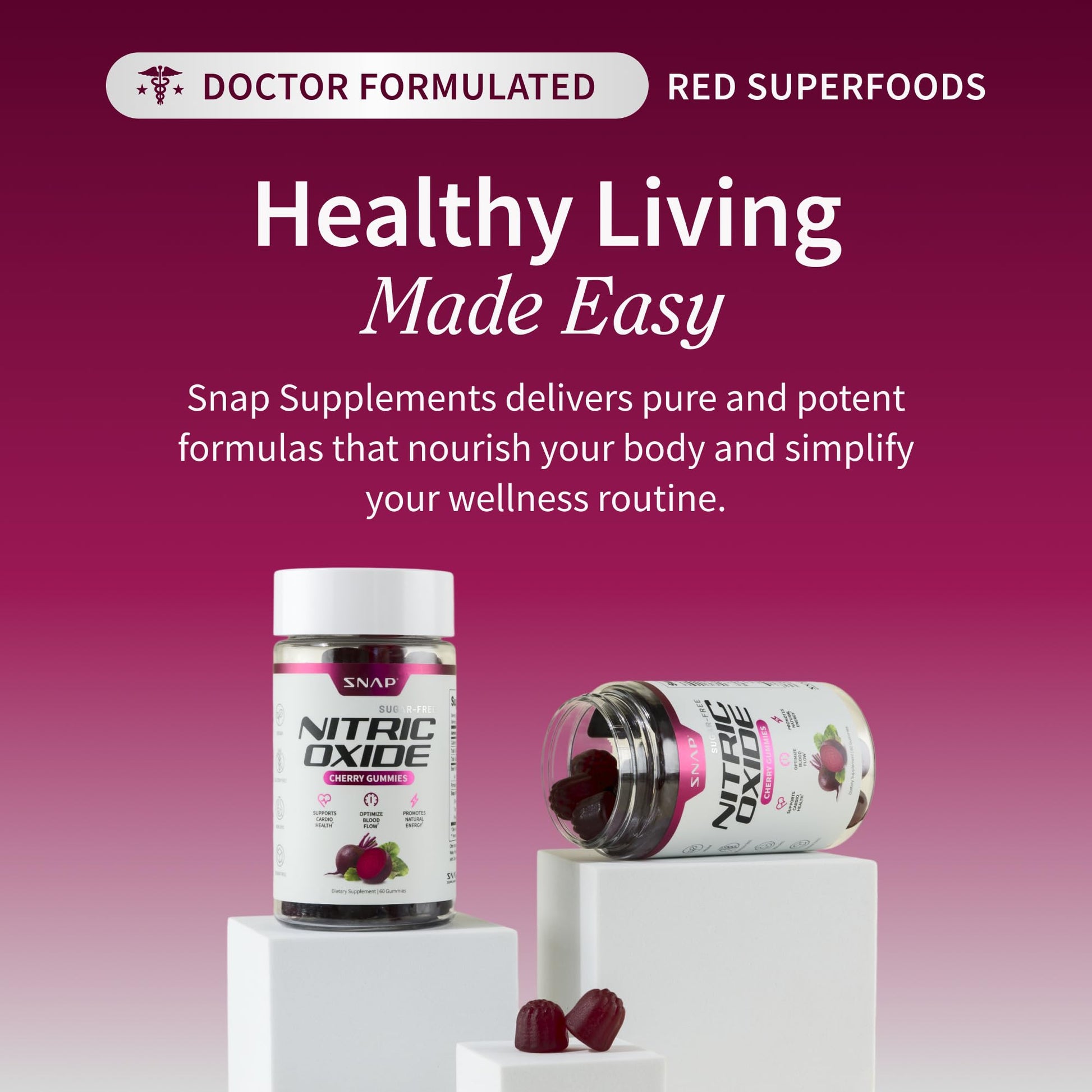 Snap Supplements Nitric Oxide Gummies - Beet Root Extract 300mg, Sugar Free Beetroot Supplement with Pomegranate Powder for Circulation & Natural Energy, 60 Vegan Gummies, Cherry Flavor Snap SupplementsAu supplements