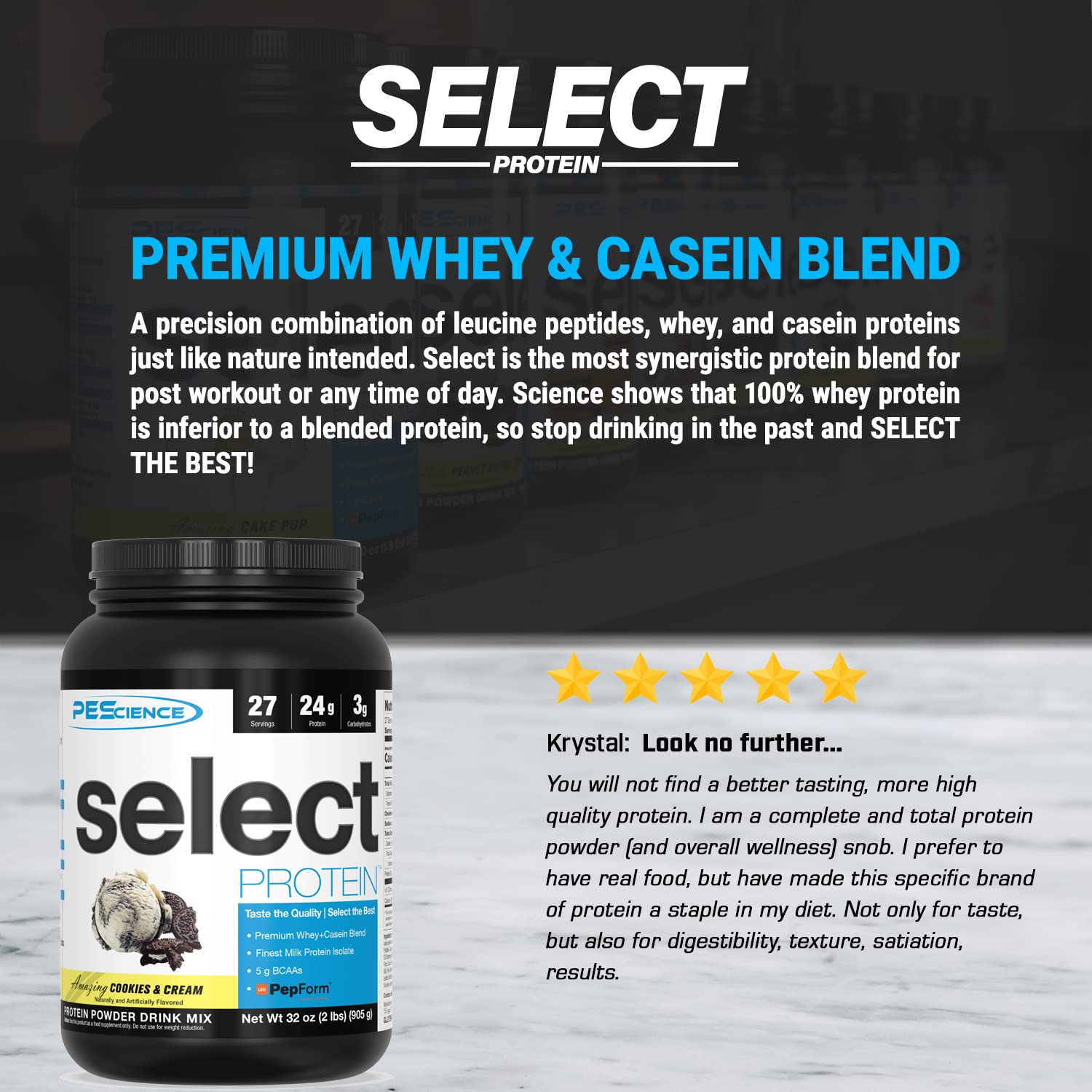 PEScience Select Protein, Cookies and Cream, 27 Serving, Premium Whey and Casein PEScienceUS supplements
