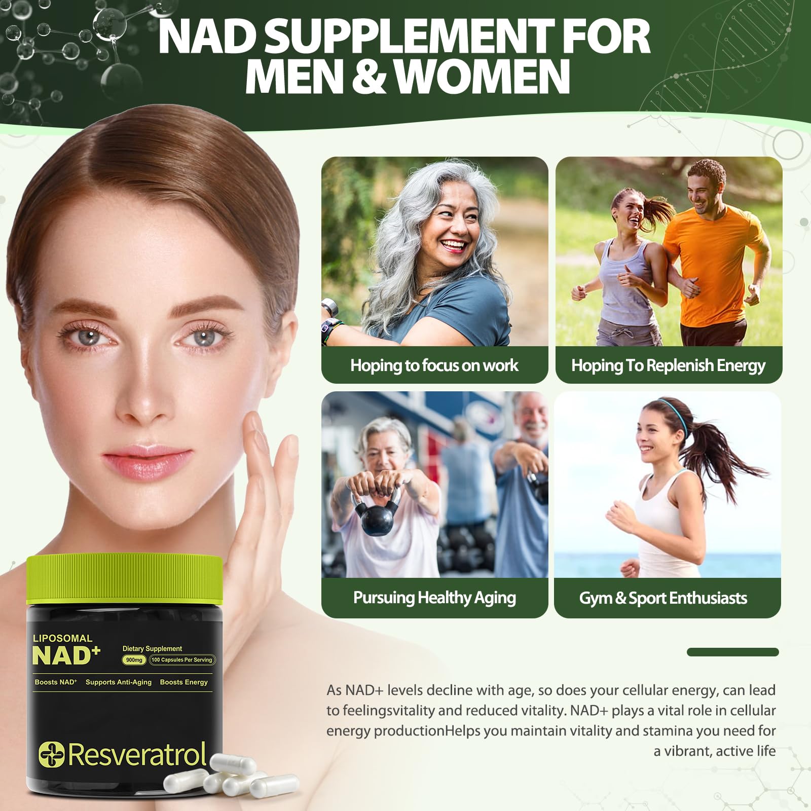 BOSNETHUINH NAD+ Supplement, NAD Nicotinamide Riboside Resveratrol, Liposomal NAD - NMNH Supplement Alternative for Anti-Aging, Mental Clarity & Cellular Energy 100 Capsules BOSNETHUINHAu supplements