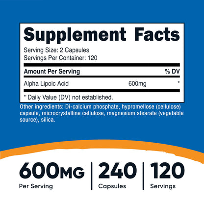 Nutricost Alpha Lipoic Acid 600mg Per Serving, 240 Capsules - Gluten Free, Vegetarian Capsules, Soy Free & Non-GMO NutricostUS supplements