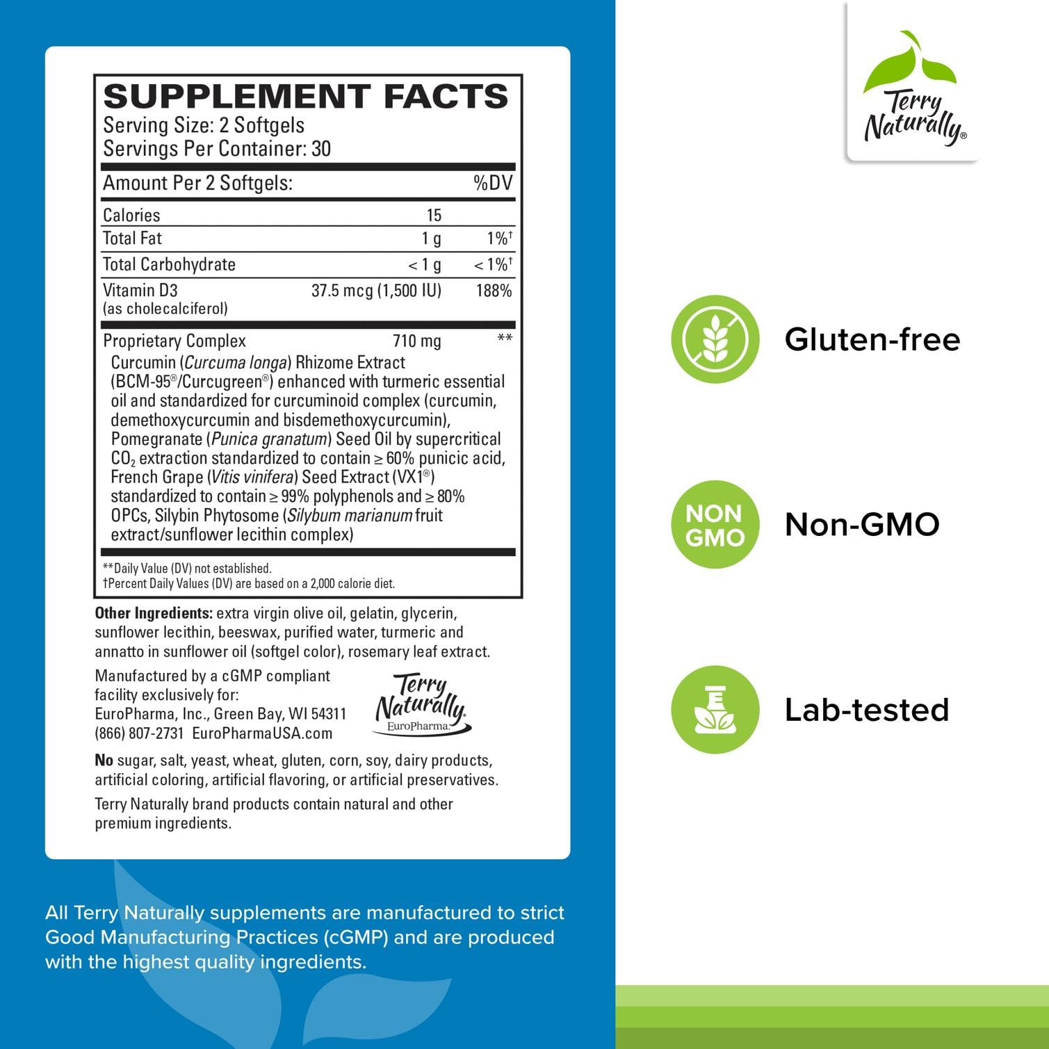 Terry Naturally Healthy PSA Levels - Dietary Supplement for Healthy Prostate & Hormone Balance Support - Herbal Supplement with Curcumin, Turmeric Essential Oil & Grape Seed Extract - 60 Softgels Terry NaturallyAu supplements