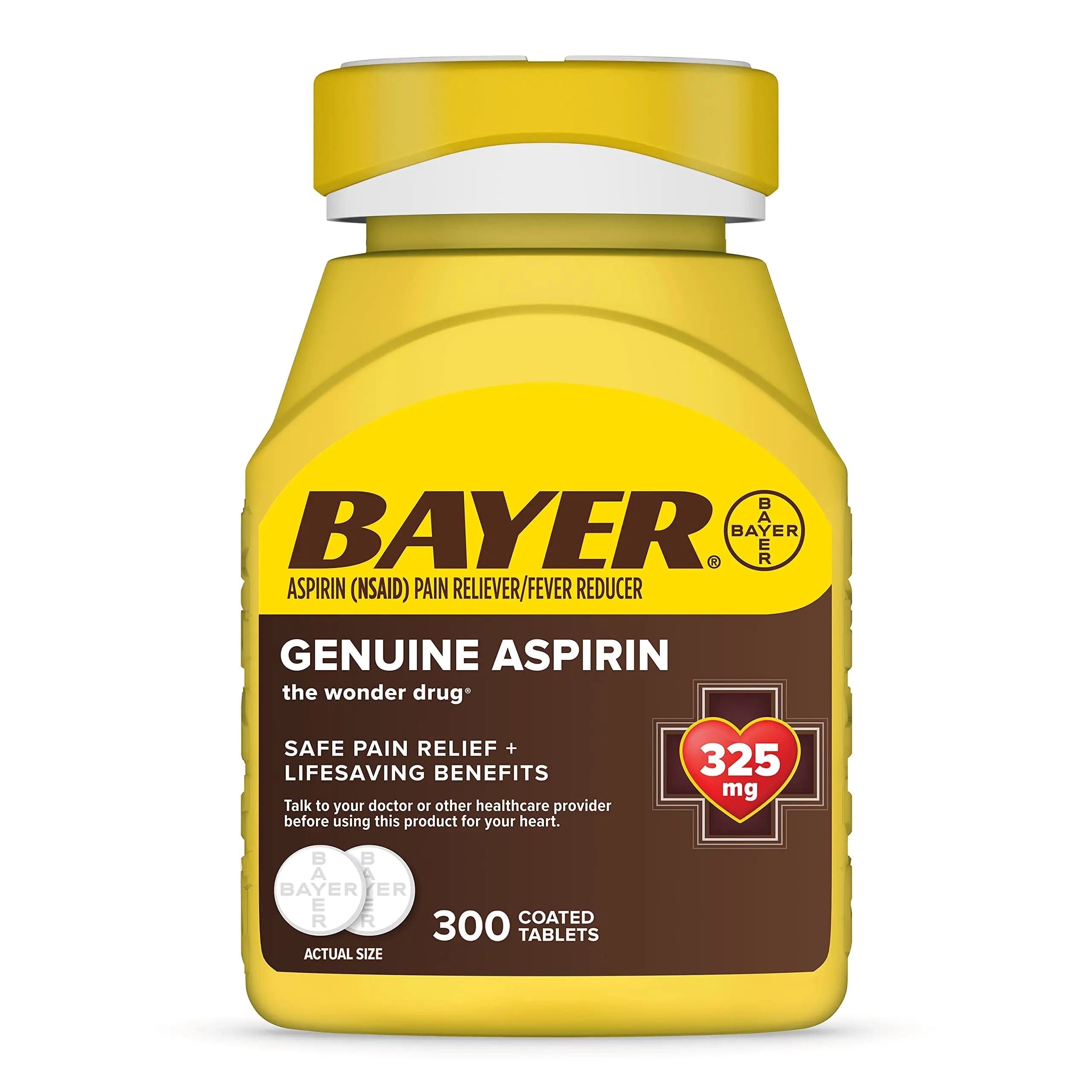 Bayer Genuine Aspirin 325 mg, Coated Tablets for Headache Relief, Multi-Symptom Pain Reliever and Fever Reducer, Pain Relief Tablets for Tooth and Muscle Pain, Backache, 300 Ct BayerAu supplements