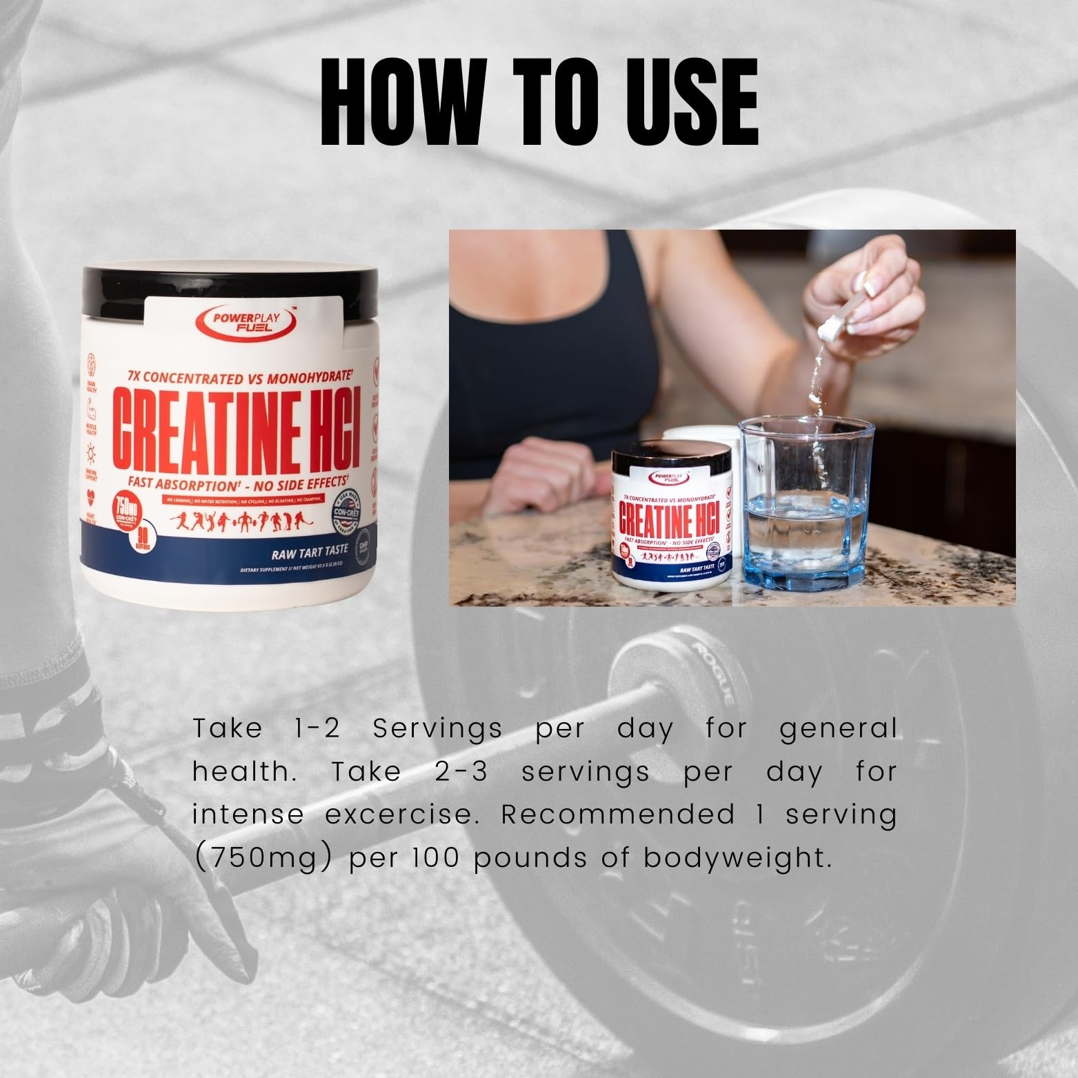 CREATINE HCl Powder for Men and Women, Muscle Strength, Brain Performance, Heart Health & Immune Support - Raw Tart Taste, 90 Servings POWER PLAY FUELAu supplements