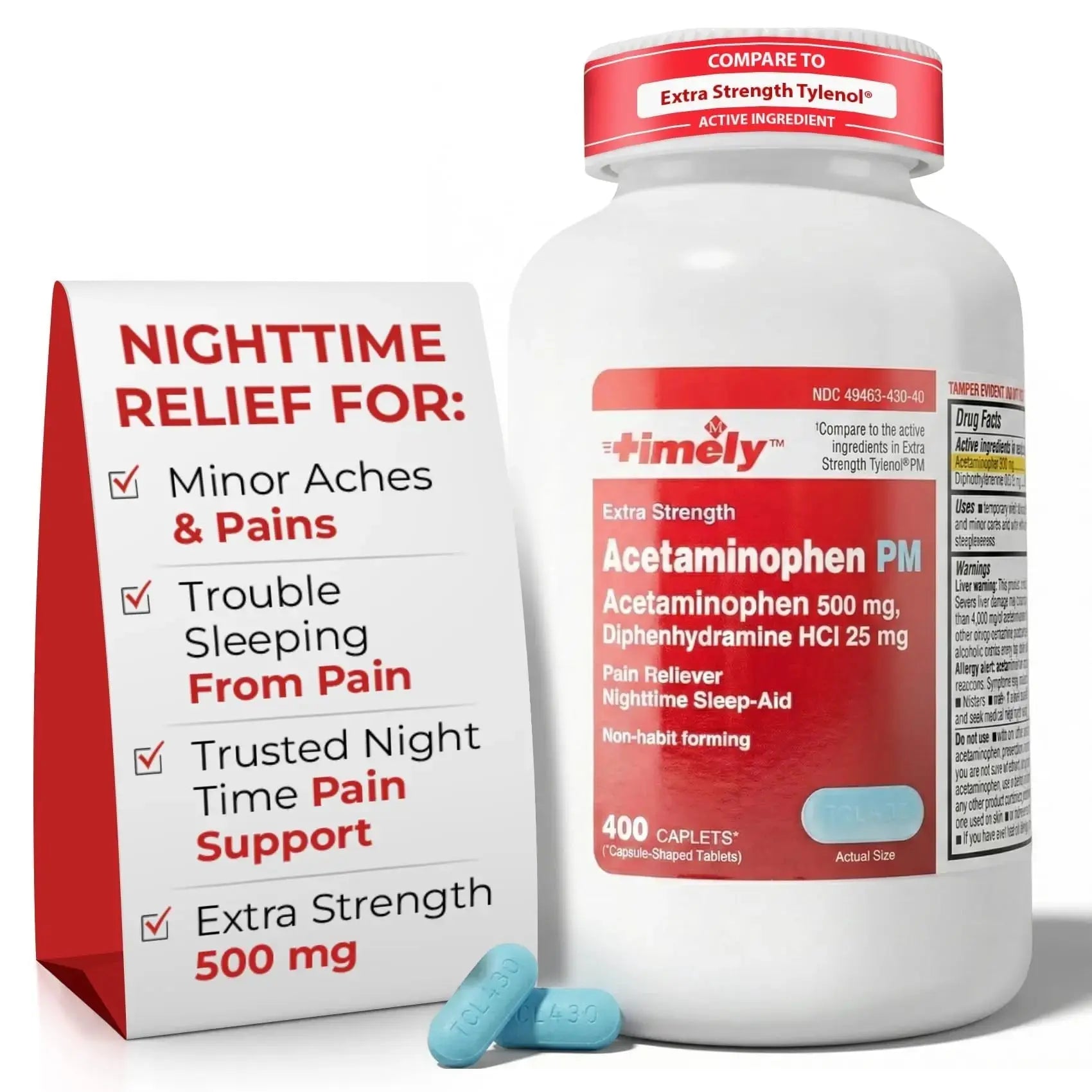 TIME-Cap Labs 400 Caplets Extra Strength Acetaminophen 500mg PM & Diphenhydramine HCl 25mg - PM Pain Reliever & Sleep Aid, Helps with Occasional Headaches & Minor Aches & Pains TIME-CAP LABS, INC.Au supplements
