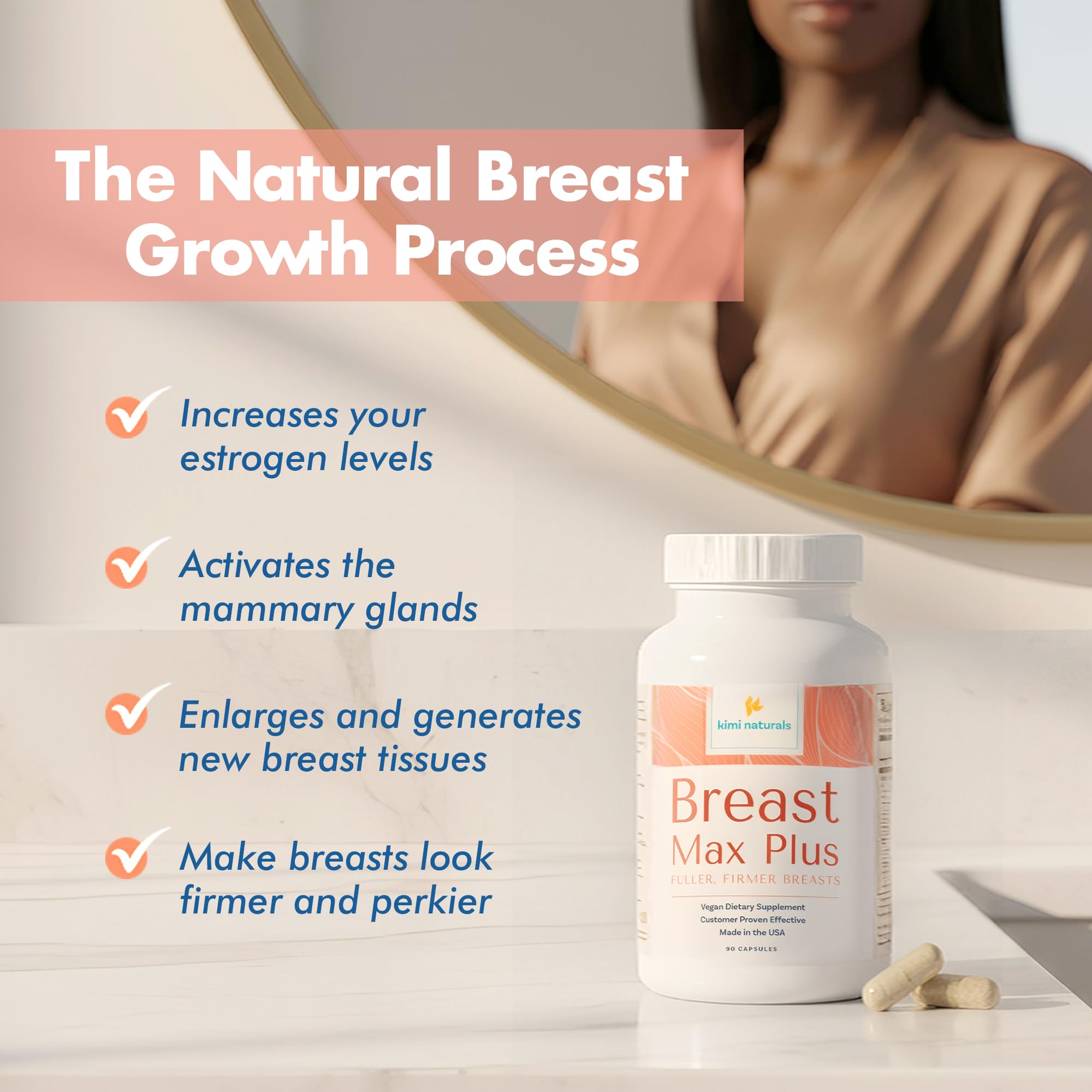 KIMI Naturals Breast Max Plus - Breast Enhancement Pills | Breast Enlargement Supplements with Fenugreek, Breast Growth, Supports Breast Firmness | 90 Capsules KIMIAu supplements