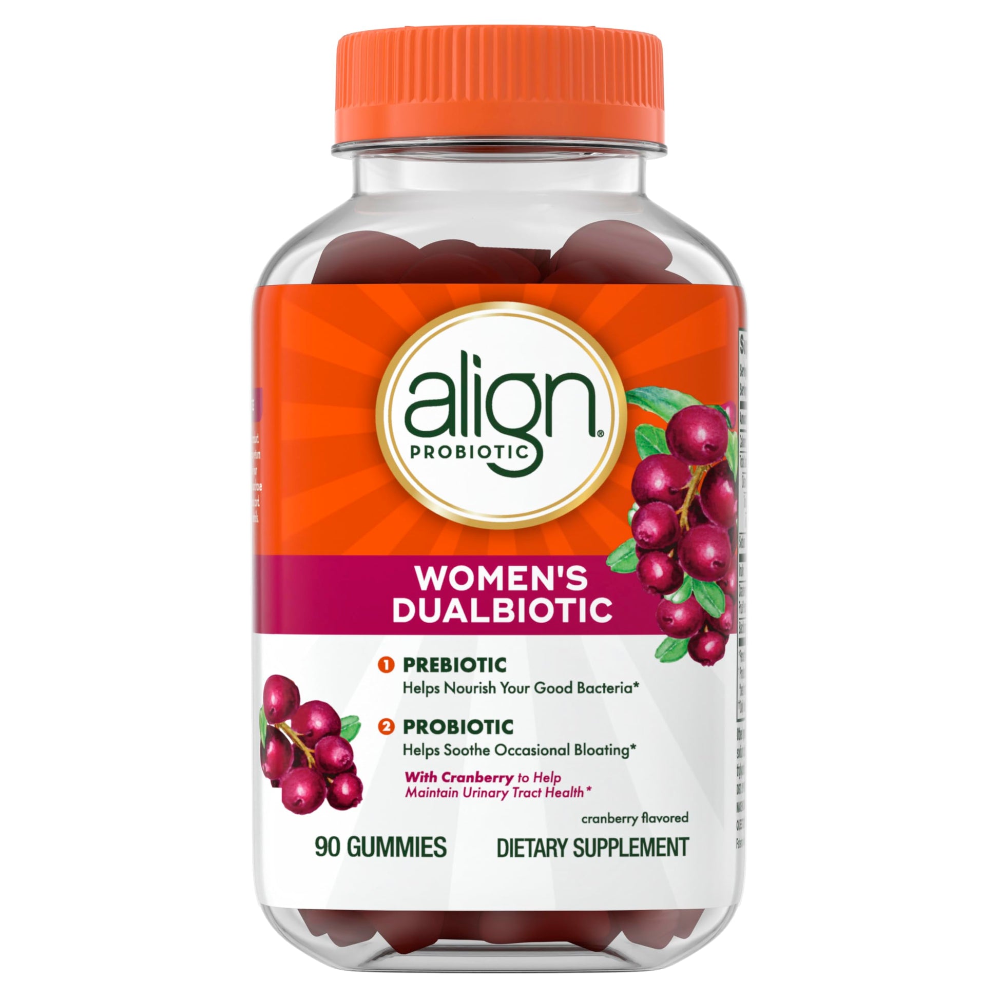 Align Probiotic, Women's Dualbiotic, Womens Probiotic Gummies, Prebiotics and Probiotics for Women, with Cranberry for Urinary Tract Health*, Cranberry Flavor, 90 Gummies AlignAu supplements