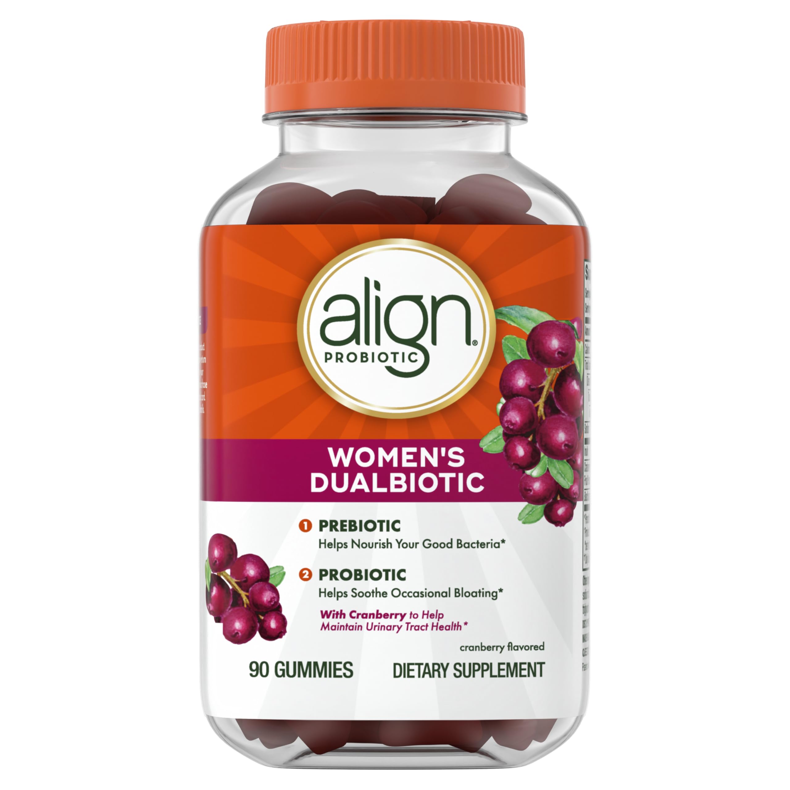 Align Probiotic, Women's Dualbiotic, Womens Probiotic Gummies, Prebiotics and Probiotics for Women, with Cranberry for Urinary Tract Health*, Cranberry Flavor, 90 Gummies AlignAu supplements
