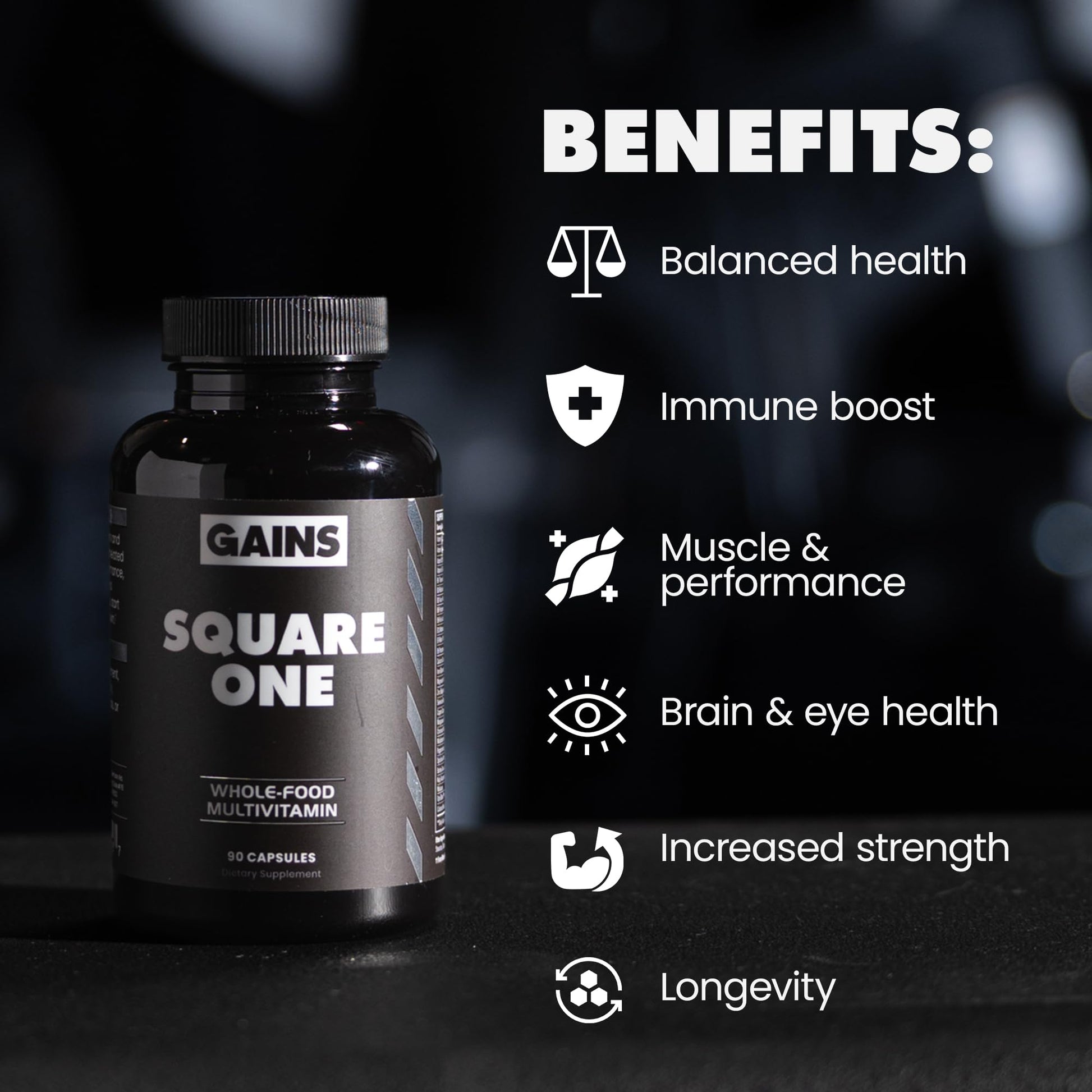 Gains in Bulk Square 1 Multivitamin and Mineral Supplement for Women and Men, Vitamins, Digestive Enzymes and Organic Minerals for Muscle Health, Performance and Immune Support, 90 Capsules GAINS IN BULK GAINSINBULK.COMAu supplements