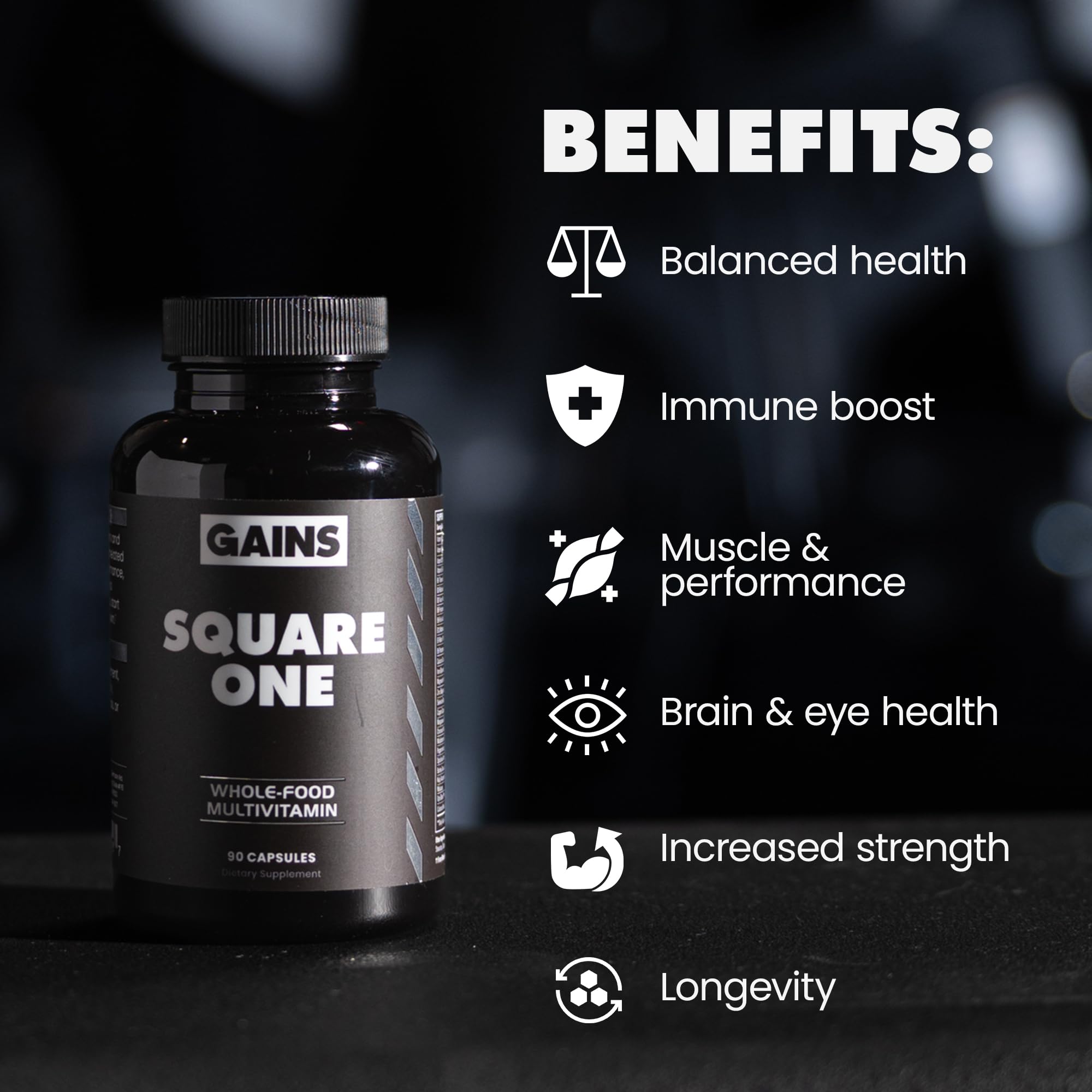Gains in Bulk Square 1 Multivitamin and Mineral Supplement for Women and Men, Vitamins, Digestive Enzymes and Organic Minerals for Muscle Health, Performance and Immune Support, 90 Capsules GAINS IN BULK GAINSINBULK.COMAu supplements