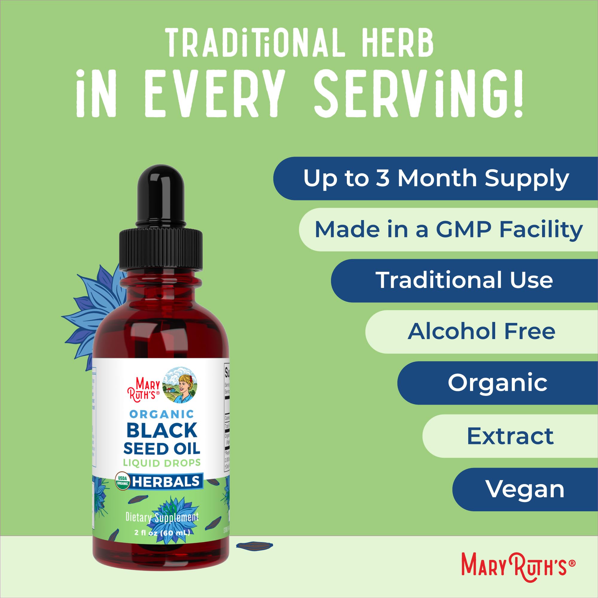 MaryRuth Organics Black Seed Oil Liquid Drops Cold Pressed | 3 Month Supply | USDA Organic Black Cumin Seed Oil | Immune Support | Respiratory Health | Sugar&Gluten Free | Vegan | Non-GMO | 2 Fl Oz MARYRUTH'SUS supplements
