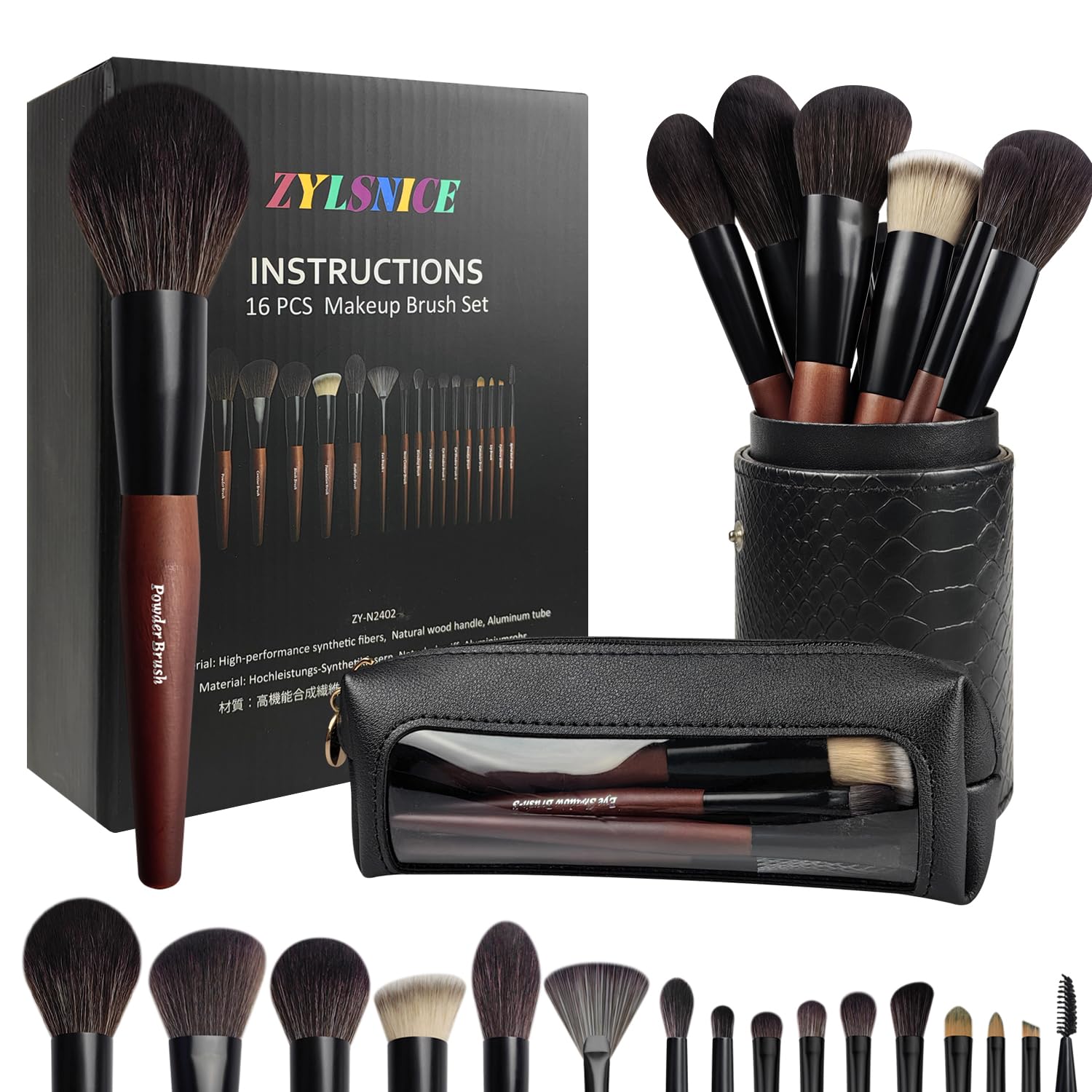 Makeup Brushes 16 Pcs Makeup Brush Set Professional, Wood Handle Travel Make Up Brushes Set with Case, Premium Cruelty-Free Synthetic Fiber Hair Makeup Brush Kit with Holder ZylsniceAu supplements