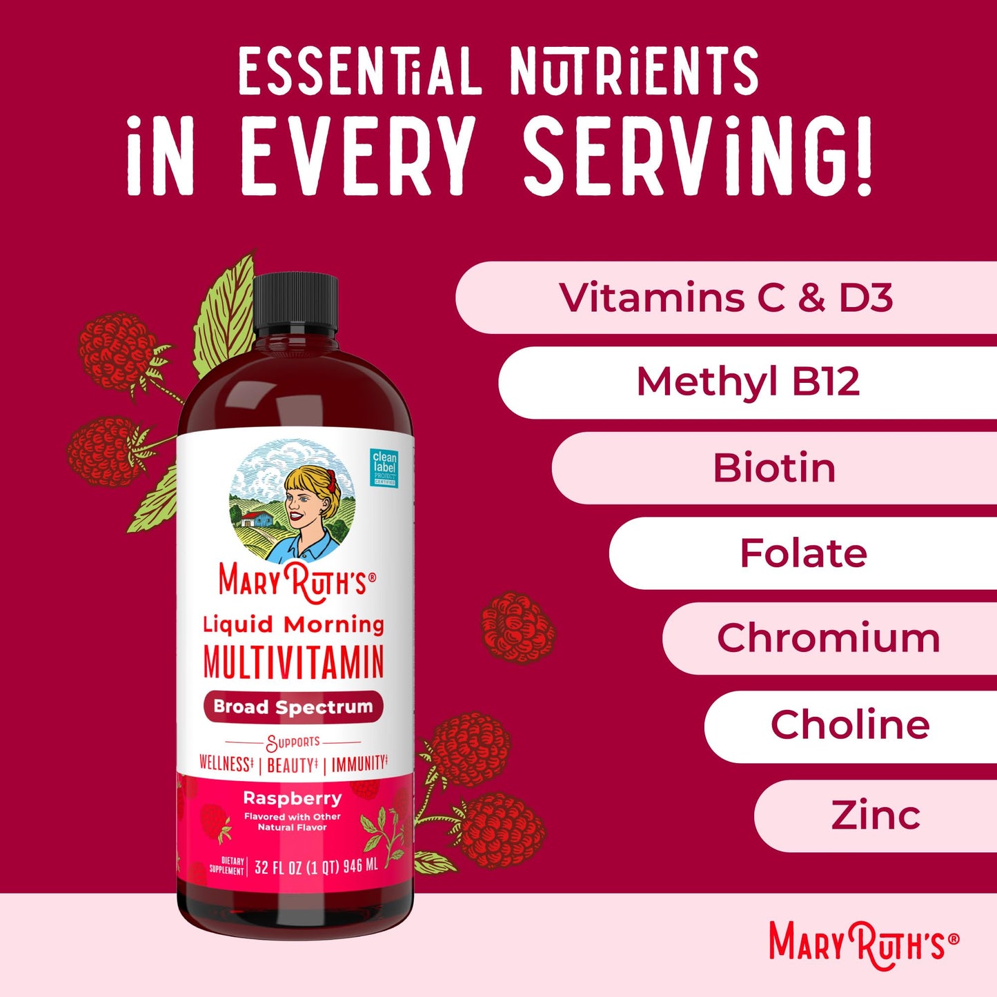 MARYRUTH'S Liquid Morning Multivitamin for Women, Men & Kids | Vitamin A C D E B6 B12 Biotin Zinc | Beauty | Vegan | Non-GMO | Gluten Free | 32 Servings MARYRUTH'SUS supplements