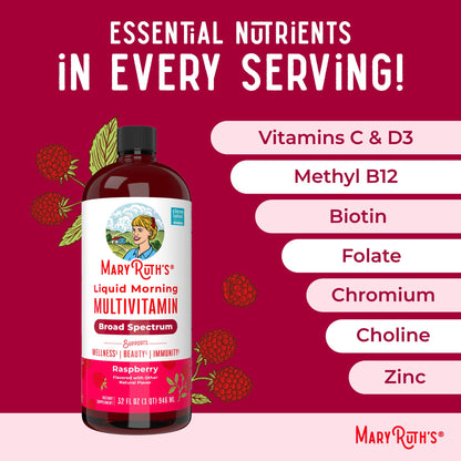 MARYRUTH'S Liquid Morning Multivitamin for Women, Men & Kids | Vitamin A C D E B6 B12 Biotin Zinc | Beauty | Vegan | Non-GMO | Gluten Free | 32 Servings MARYRUTH'SUS supplements