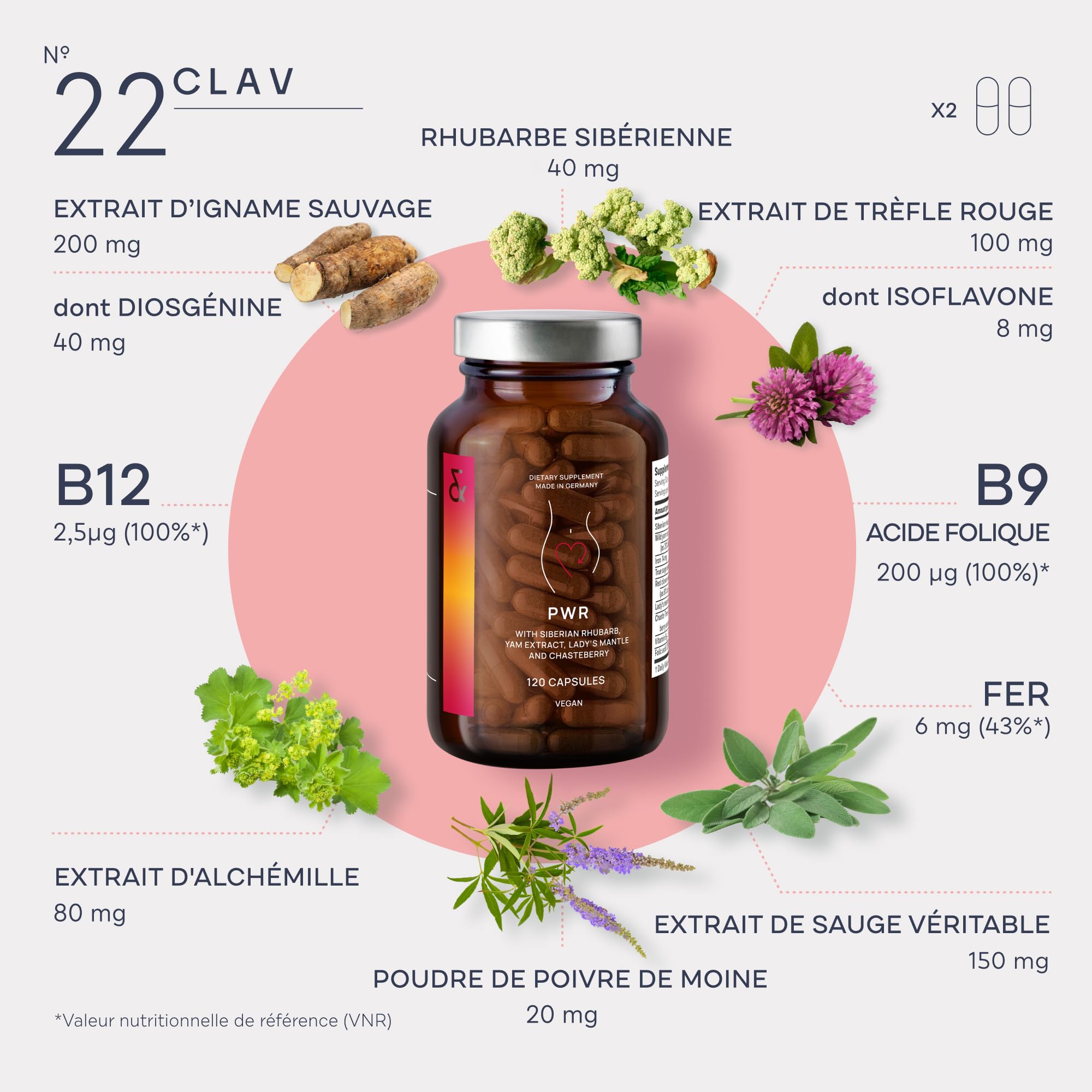 CLAV® Natural Hormone Balance for Women - PMS Relief with Siberian Rhubarb, Wild Yam & Vitex Berry - Vegan Menstrual Regulator Supplement - 120 Capsules CLAVAu supplements