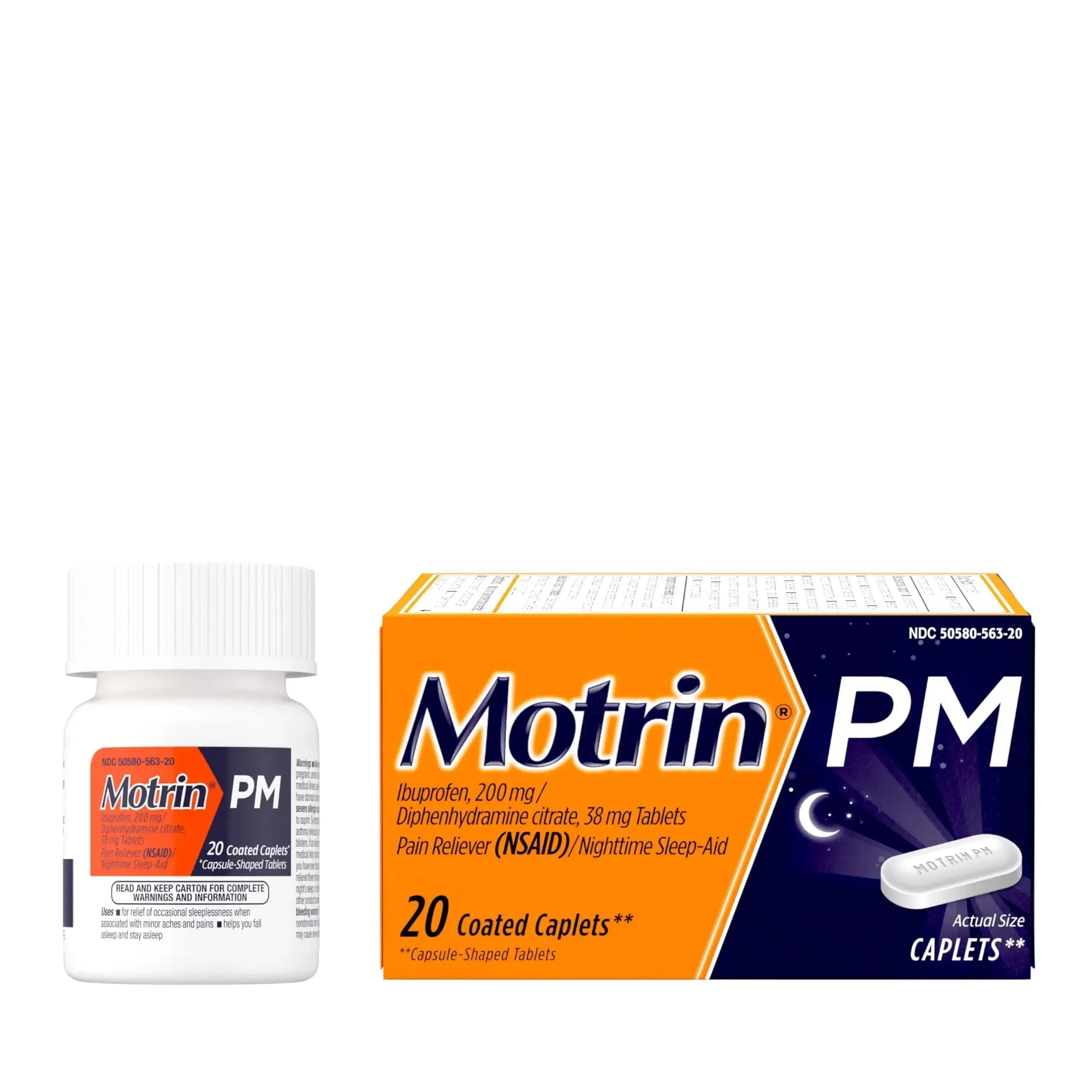Motrin PM Pain Relief Caplets with 200 mg Ibuprofen & 38 mg Diphenhydramine Sleep Aid, Nighttime Pain Reliever for Minor Aches & Pains Helps You Fall Asleep & Stay Asleep, 20 ct MotrinAu supplements
