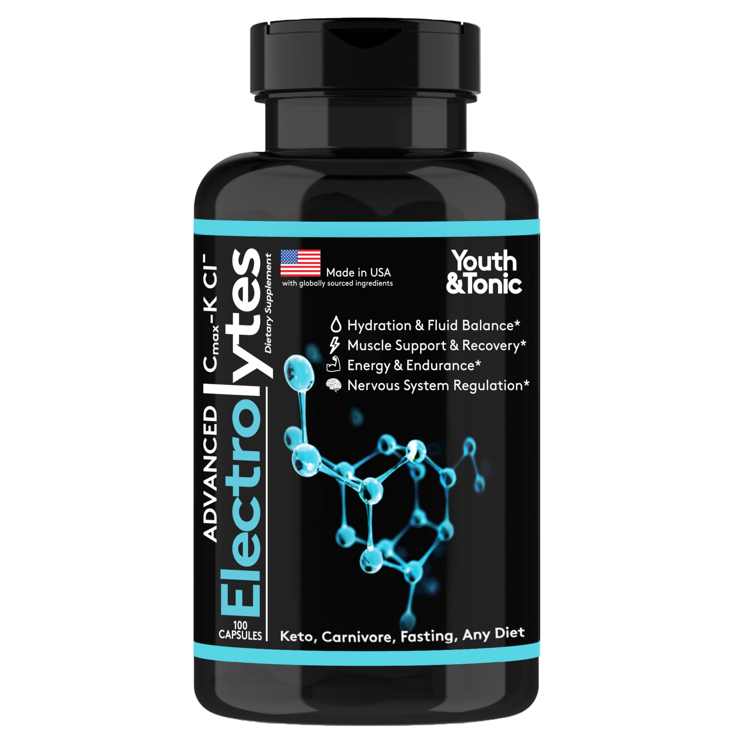 Complete Electrolyte Supplement Pills High Absorption | Cmax Potassium Chloride Magnesium Sodium Calcium Zinc | Boost Endurance Muscle Recovery Mental Focus | Salt Electrolytes Tablets | Keto Friendly Youth & TonicAu supplements