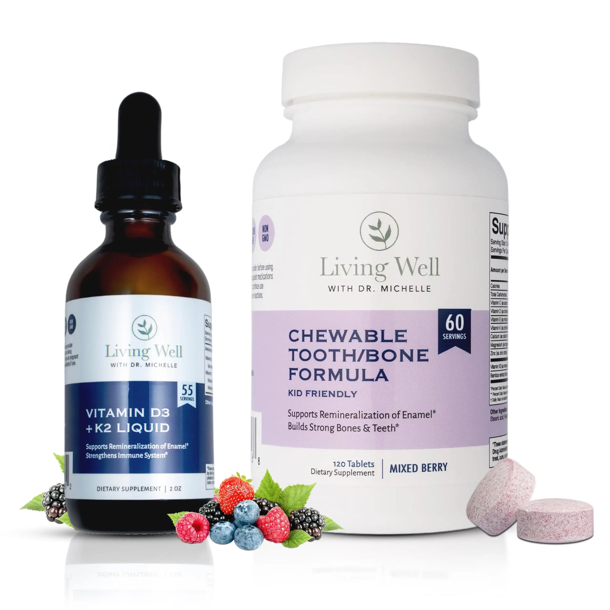 Kids Tooth & Bone Support Bundle | Chewable Calcium + D3 K2 & Liquid Vitamin D Supplement | Dentist-Developed | Strong Teeth, Enamel & Bone Health for Kids | Fluoride-Free, Non-GMO, Gluten-Free Living Well with Dr. MichelleAu supplements
