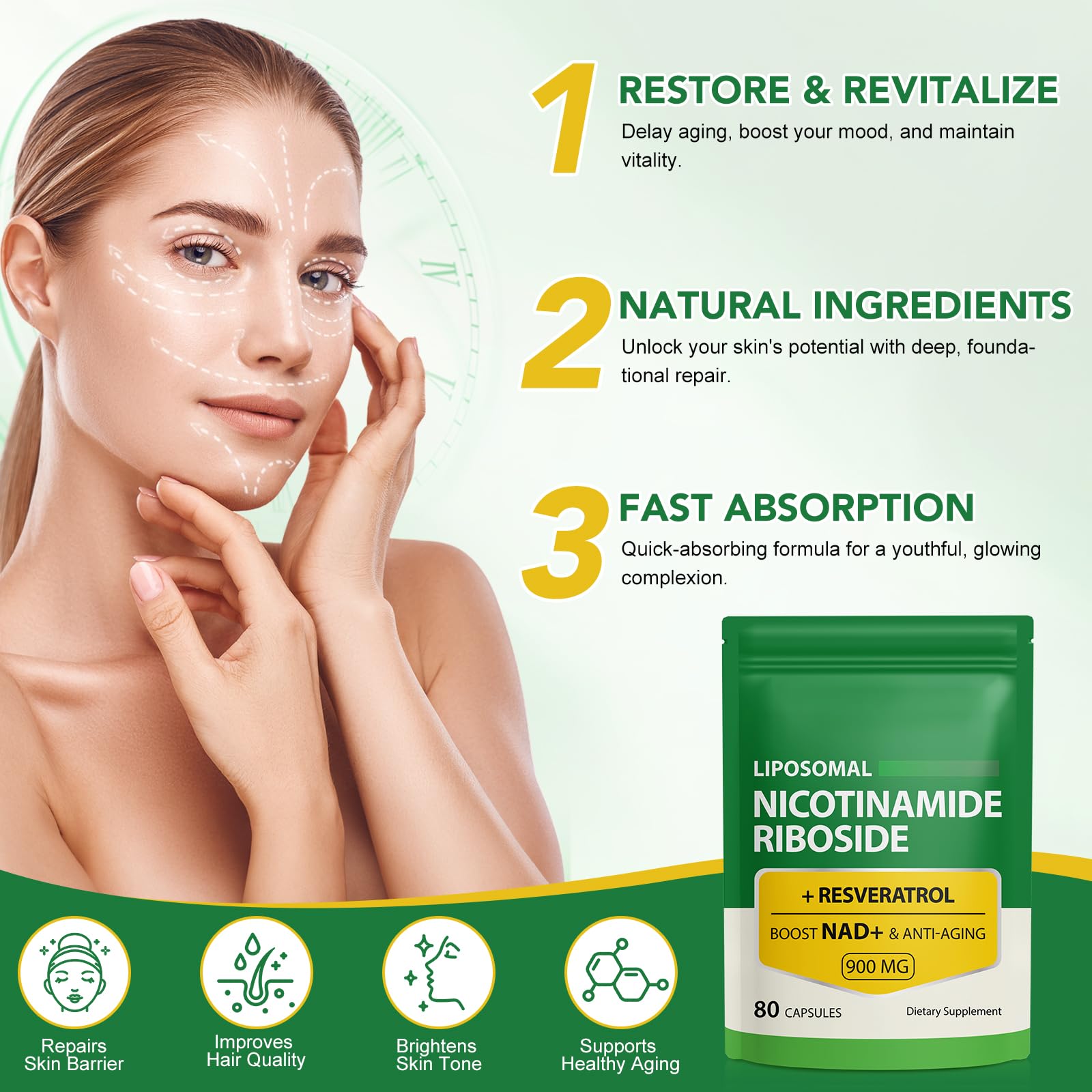 Daiasns NAD+ Supplement 900mg - Liposomal Nicotinamide Riboside & Resveratrol, Supports Muscle, Brain, Cellular Energy - NMN Supplement Alternative for Men and Women, 80 Capsules (Pack of 1) DaiasnsAu supplements