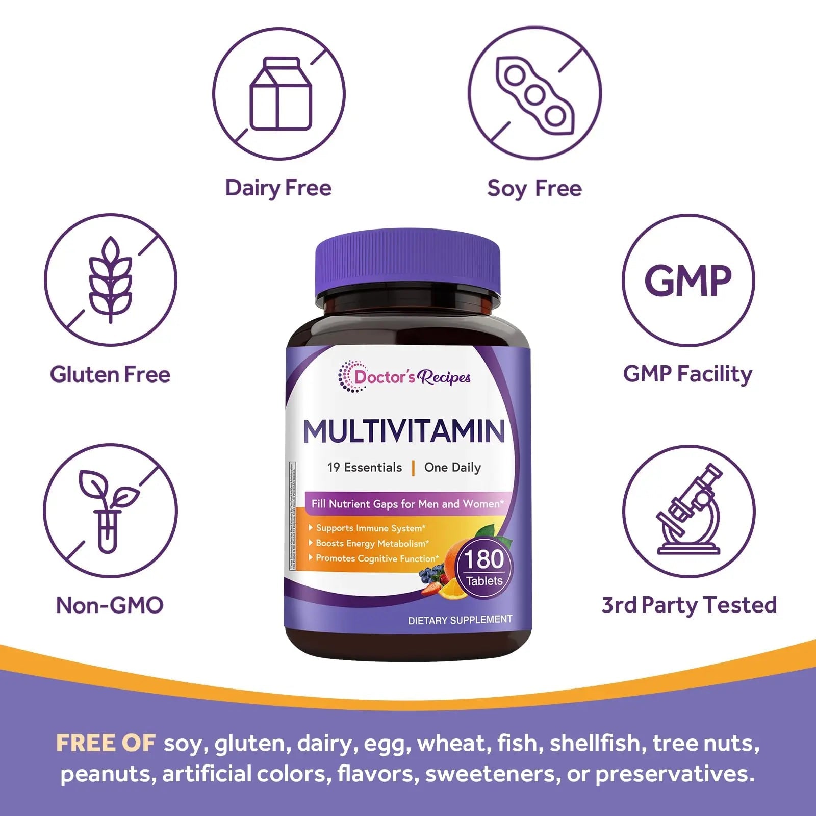 Doctor's Recipes Multivitamin for Women & Men, Immune, Energy & Brain Health Support, Vitamin A, C, D3, E, B6, B12, Folic Acid Doctor's RecipesAu supplements