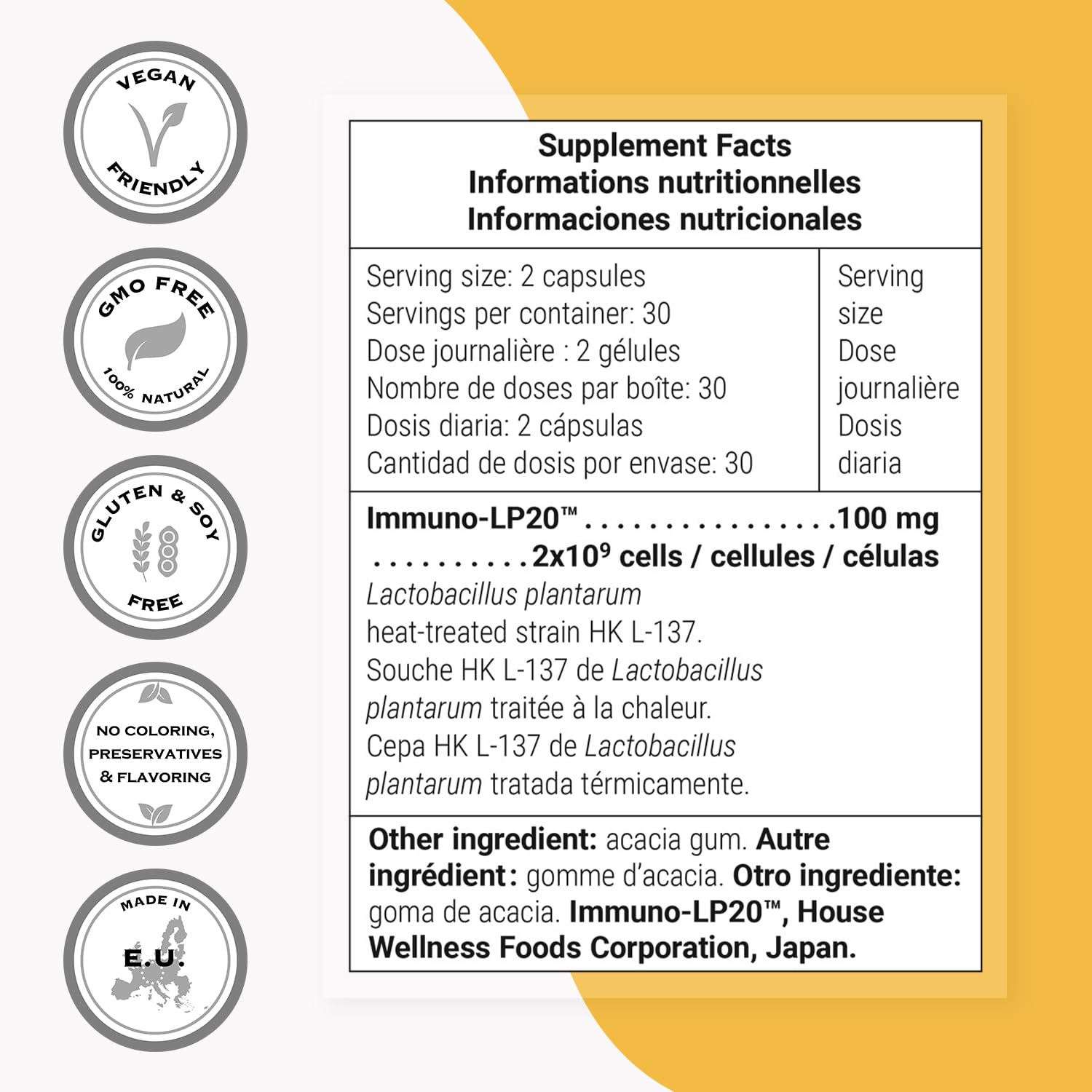Supersmart - Lactobacillus Plantarum PostBiotic 20 Billion CFU per Day (Immuno-LP20) - Heat-Treated Probiotic Supplement | Non-GMO & Gluten Free - 60 Vegetarian Capsules SupersmartAu supplements