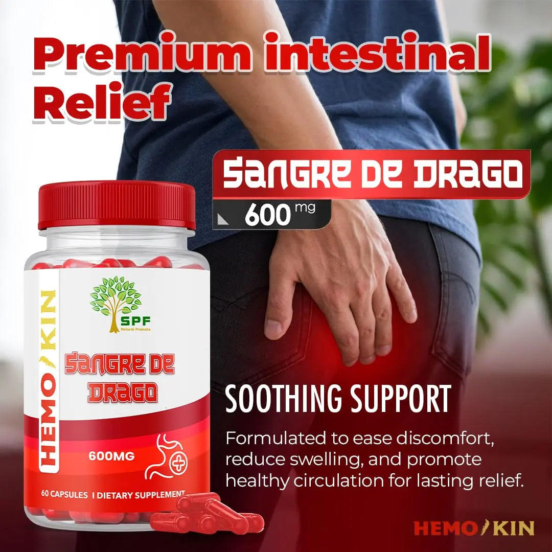 SPF Natural Products HEMOKIN with Sangre de Drago – Hemorrhoid and Fissure Relief Supplement, Helps with Itching, Swelling, Pain Relief (60 Caps) (1) SPF Natural ProductsAu supplements