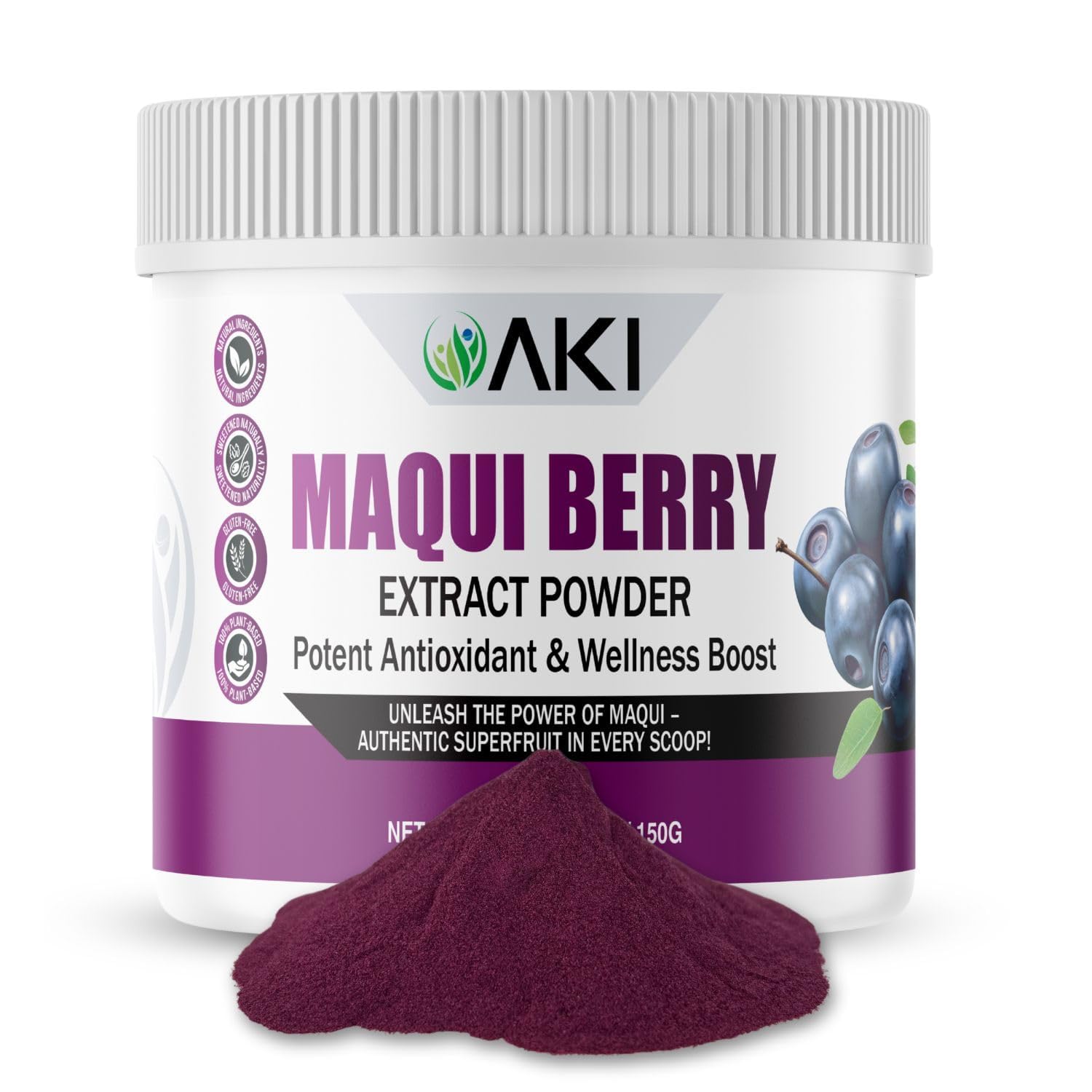 AKI Maqui Berry Extract Powder – Wild Harvested from Patagonia, High in Anthocyanins & Polyphenols, Freeze-Dried Superfruit for Smoothies, Non-GMO, Vegan, 150g/ 5.3 oz AKI ORGANICAu supplements
