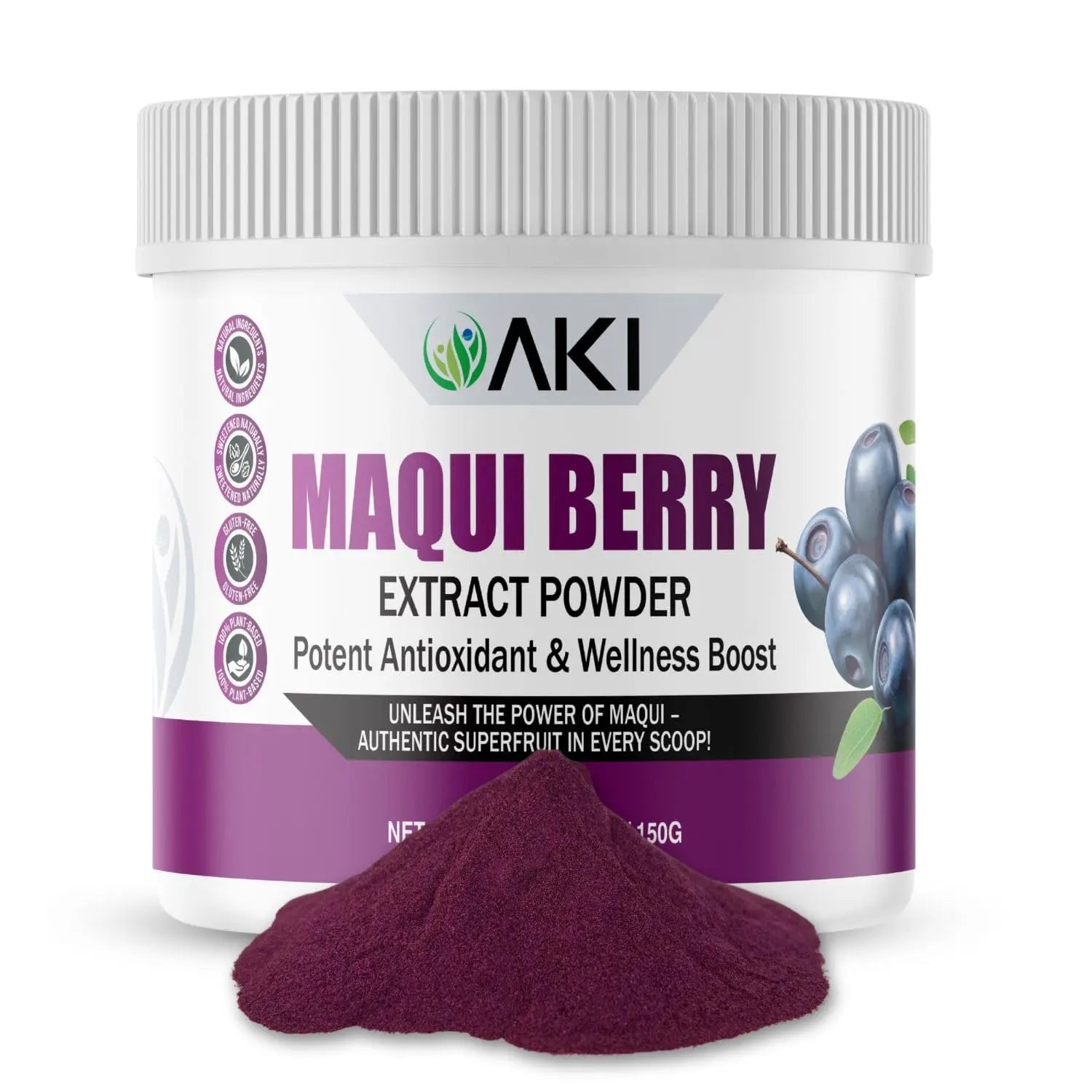 AKI Maqui Berry Extract Powder – Wild Harvested from Patagonia, High in Anthocyanins & Polyphenols, Freeze-Dried Superfruit for Smoothies, Non-GMO, Vegan, 150g/ 5.3 oz AKI ORGANICAu supplements