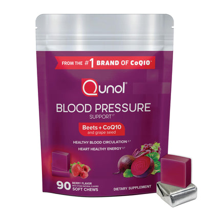 Qunol Beets Chews for Blood Pressure Support, 3 in 1 Beets + CoQ10 + Grape Seed Extract, QunolUS supplements