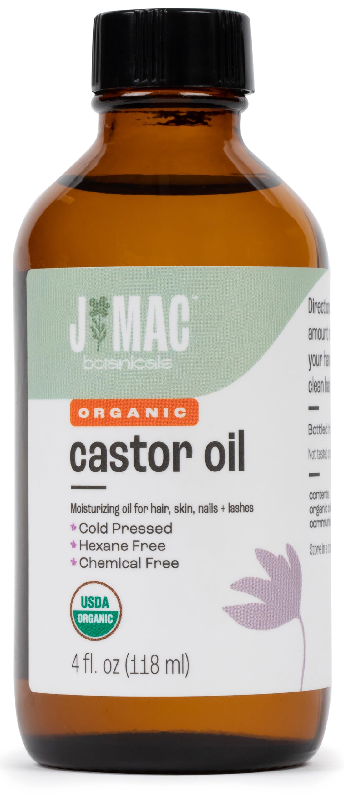 J MAC BOTANICALS Organic Castor Oil Cold Pressed (Glass Bottle, 4 oz ) J MAC BOTANICALSAu supplements