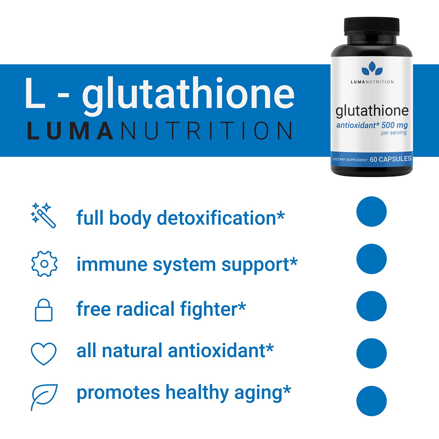 Premium Glutathione - Reduced Glutathione 500mg - Glutathione Supplement - L-Glutathione Luma NutritionAu supplements
