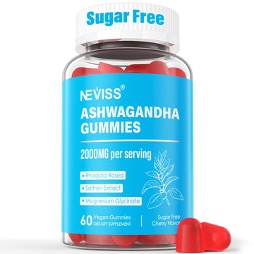 Sugar Free Ashwagandha Gummies - with Magnesium Glycinate, Rhodiola Rosea, Zinc, Lemon Balm, B6 - Relaxation Support, Natural Zzz, Stamina, Energy for Men Women - 60 Counts NEVISSAu supplements