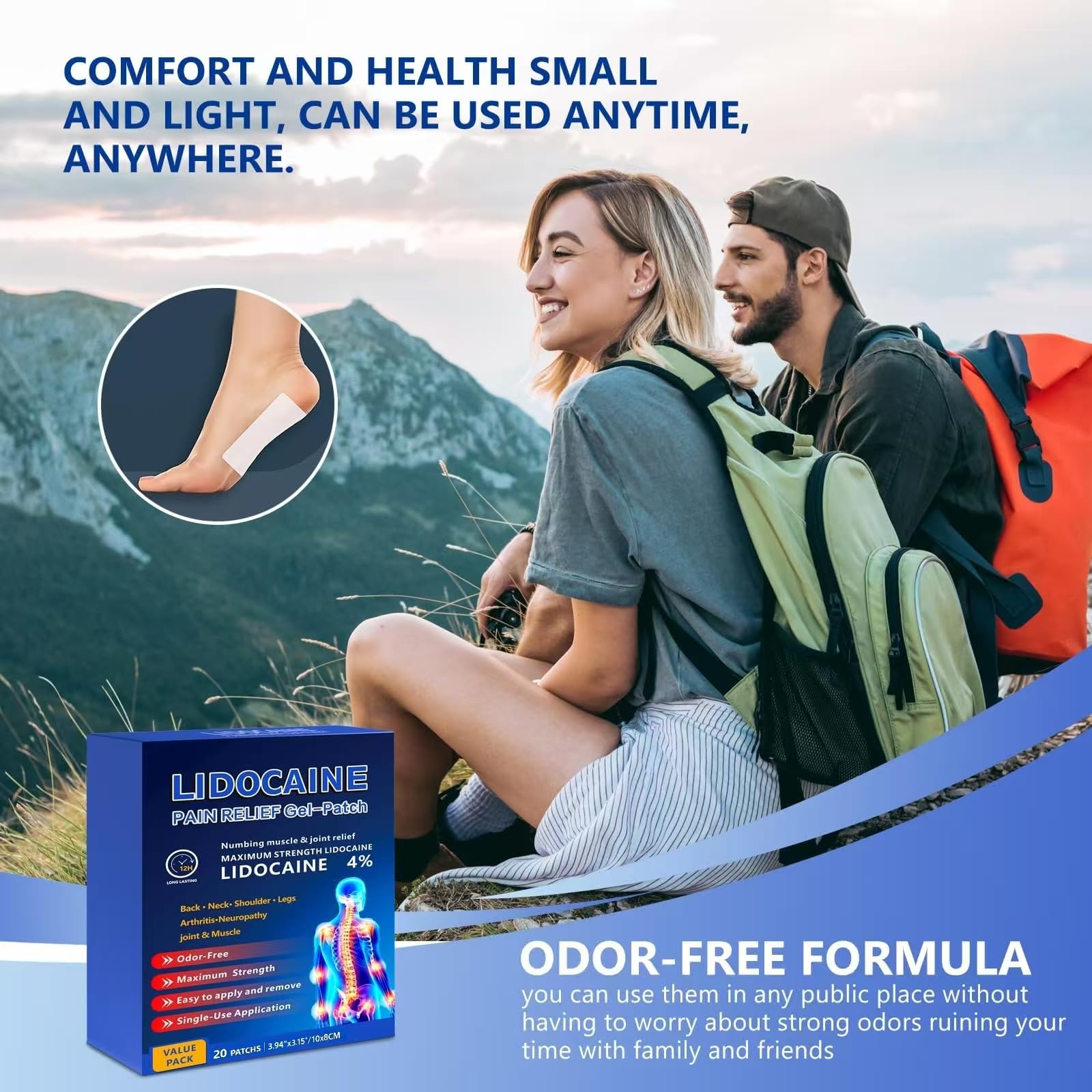 KIbabyDI Professional Lidocaine Pain Relief Patches - 20 Count | 4% Medicated Gel Patches for Targeted Joint & Muscle Comfort | Long-Lasting 12-Hour Relief, Ultra-Flexible Design -lb263 KIbabyDIAu supplements