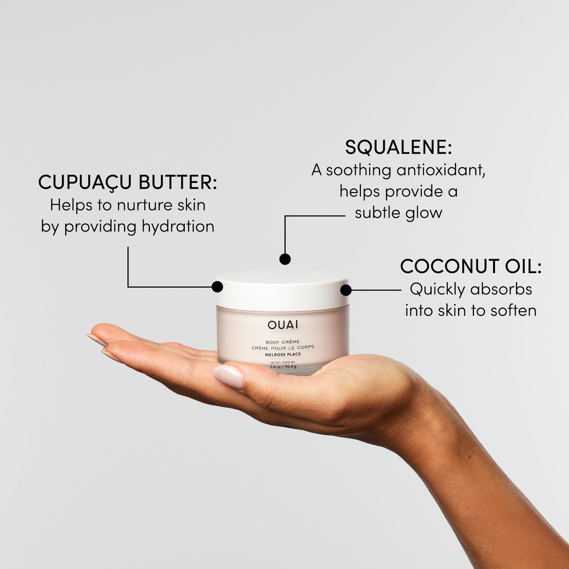 OUAI Body Cream Travel Size, Melrose Place - Hydrating Whipped Body Cream with Cupuaçu Butter, Coconut Oil & Squalane - Softens Skin and Delivers Healthy-Looking Glow - Sulfate Free Skin Care (3.4 Oz) OUAIAu supplements