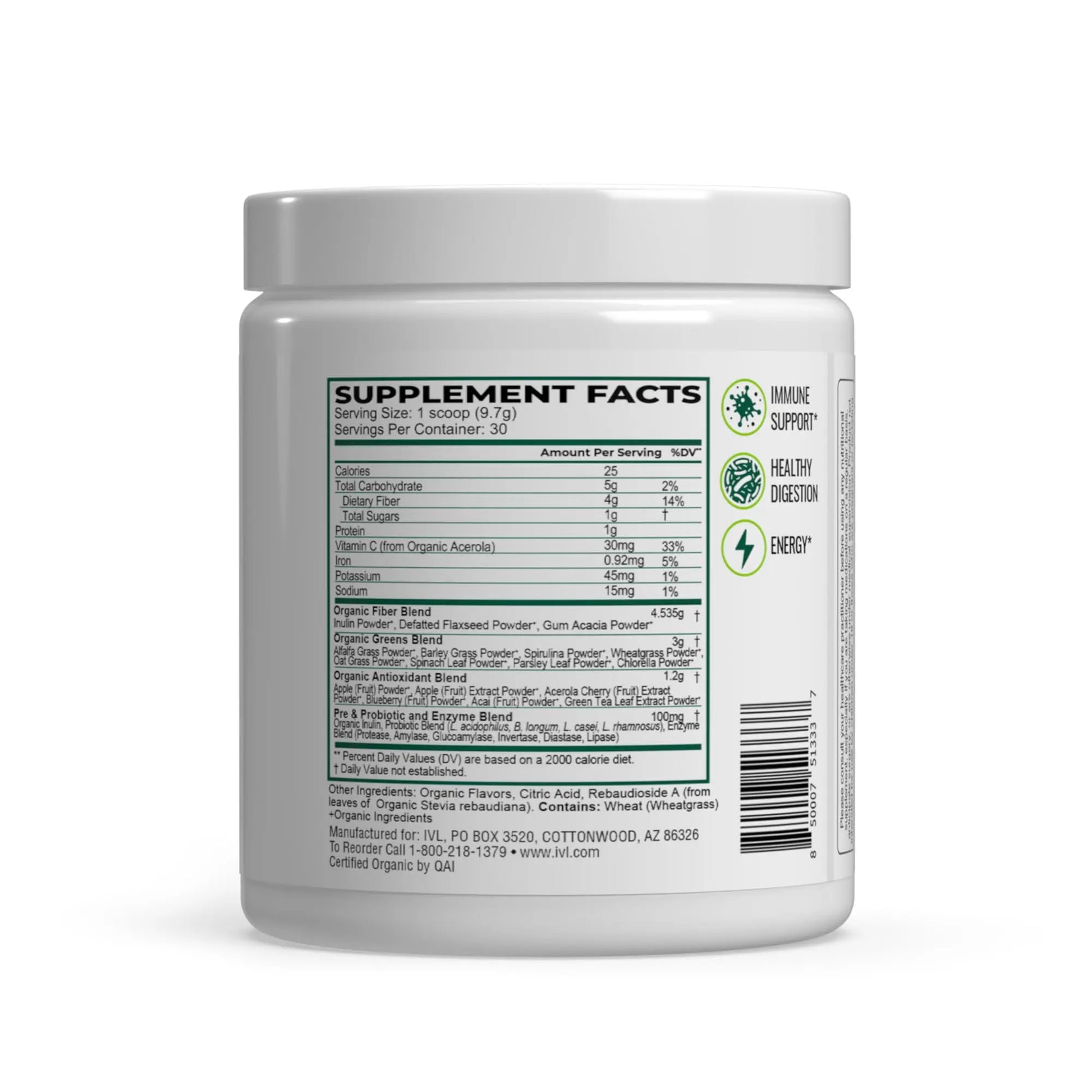IVL - Organic Greens - Organic Superfood Drink - Loaded with Antioxidants, Micronutrients, Prebiotics & Probiotics - for Immune Support, Digestive Health - Great Taste (1 Pack, 30 Servings) IVLAu supplements