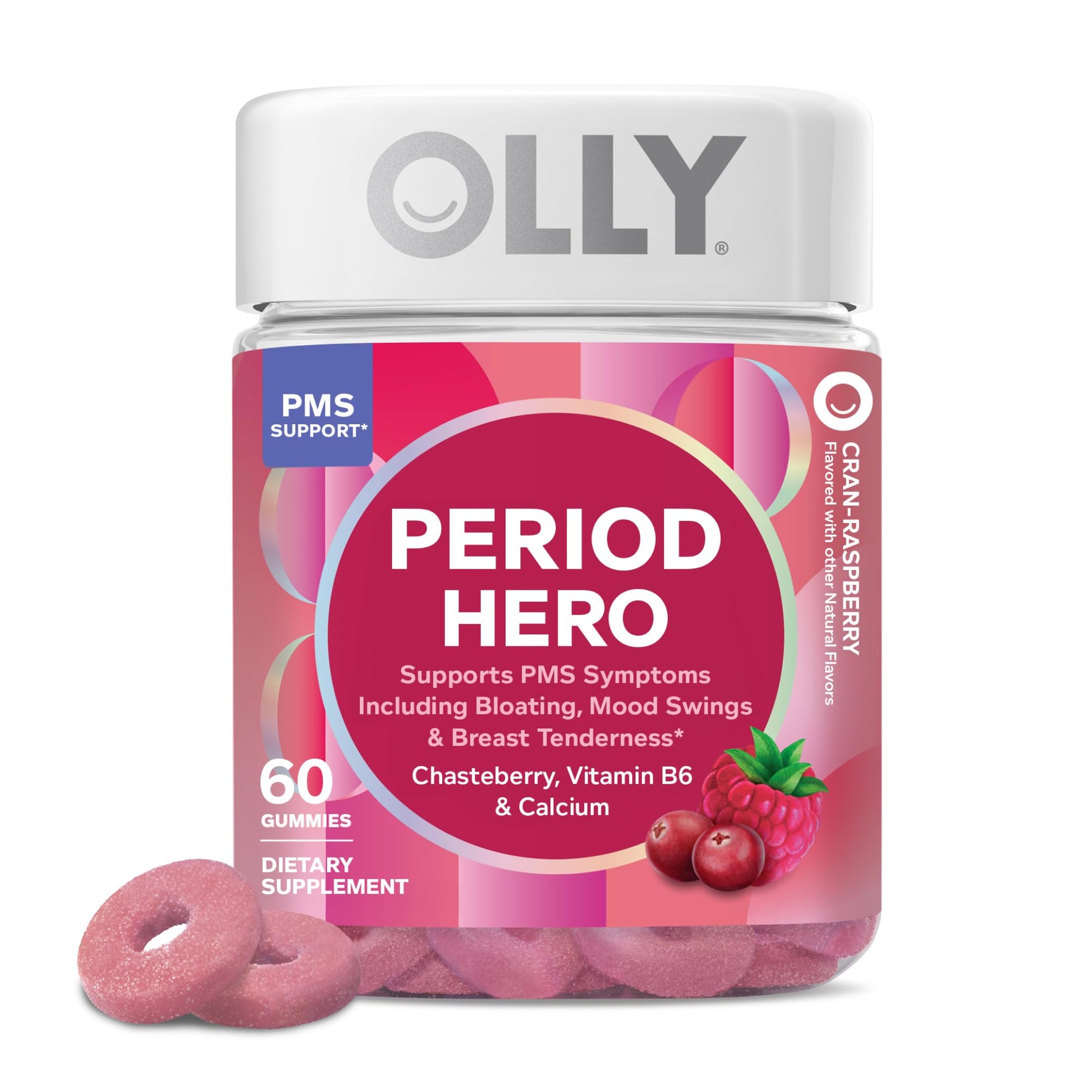 OLLY Period Hero Gummies, PMS Support Supplement,* Chasteberry, Vitamin B6, Calcium, Cran-Raspberry Flavor, 30 Day Supply - 60 Count OLLYAu supplements