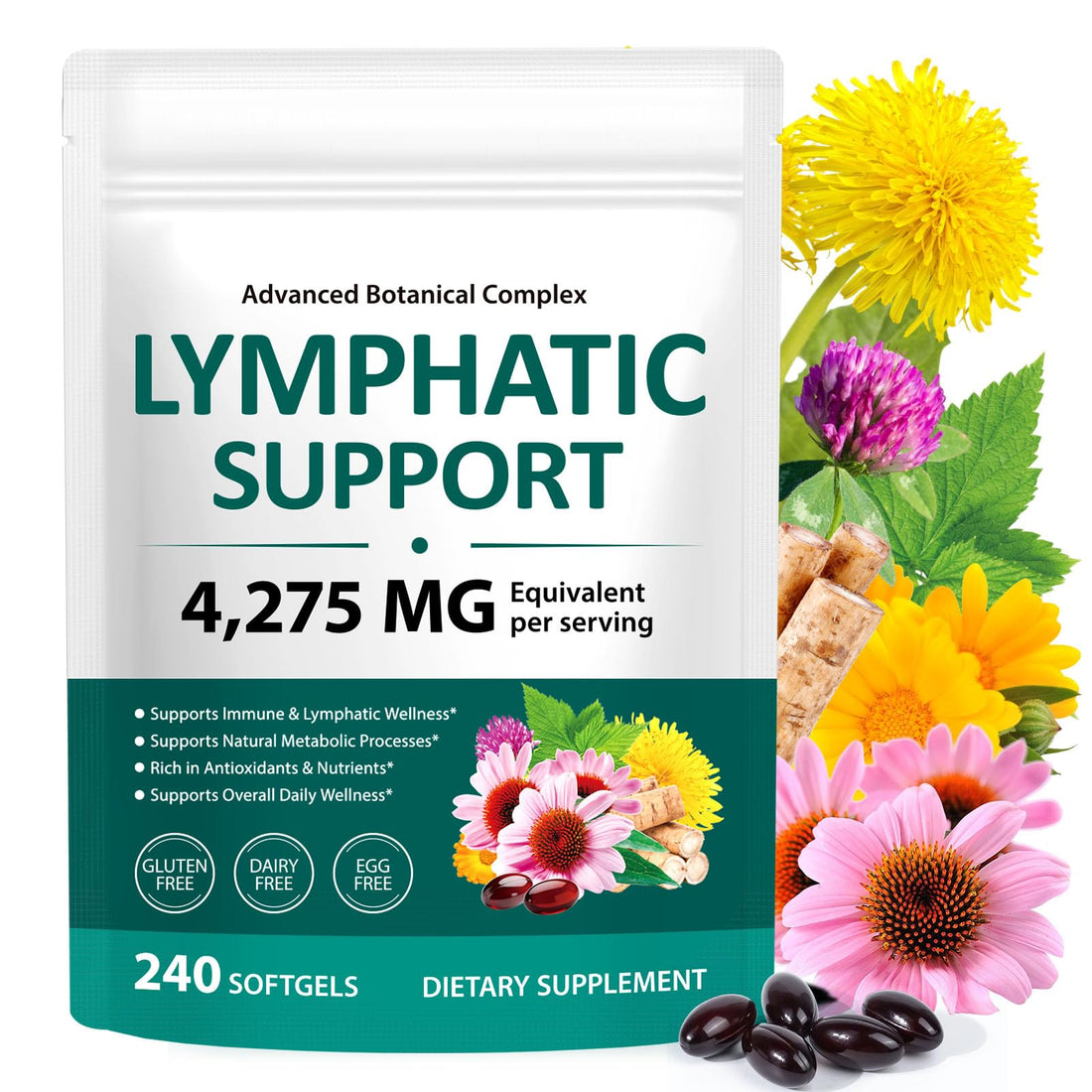 chenyayun Lymphatic Drainage Supplements, 240 Softfels, 21-in-1 Natural Herbal Blends with Echinacea, Dandelion, Burdock Root for Lymph System, Immune Support, Cleanse, Less Swelling/Bloating chenyayunAu supplements