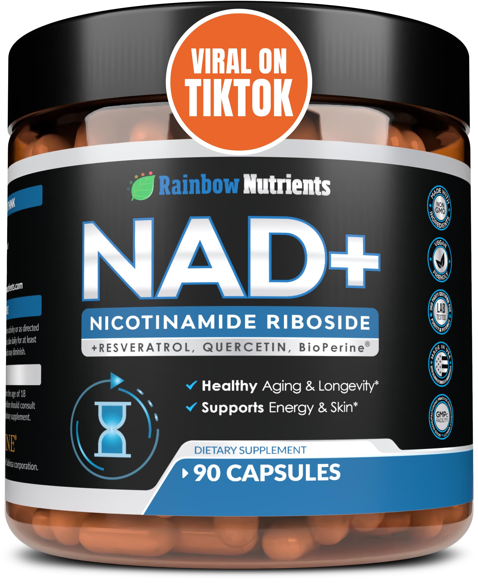 2010 MG NAD+ Supplement- Nicotinamide Riboside, Resveratrol, Quercetin & BioPerine® (High Absorption)- Natural NAD Booster for Anti-Aging, Cellular Energy, Skin- For Women & Men- 90 V Capsules Rainbow Nutrients, LLCAu supplements