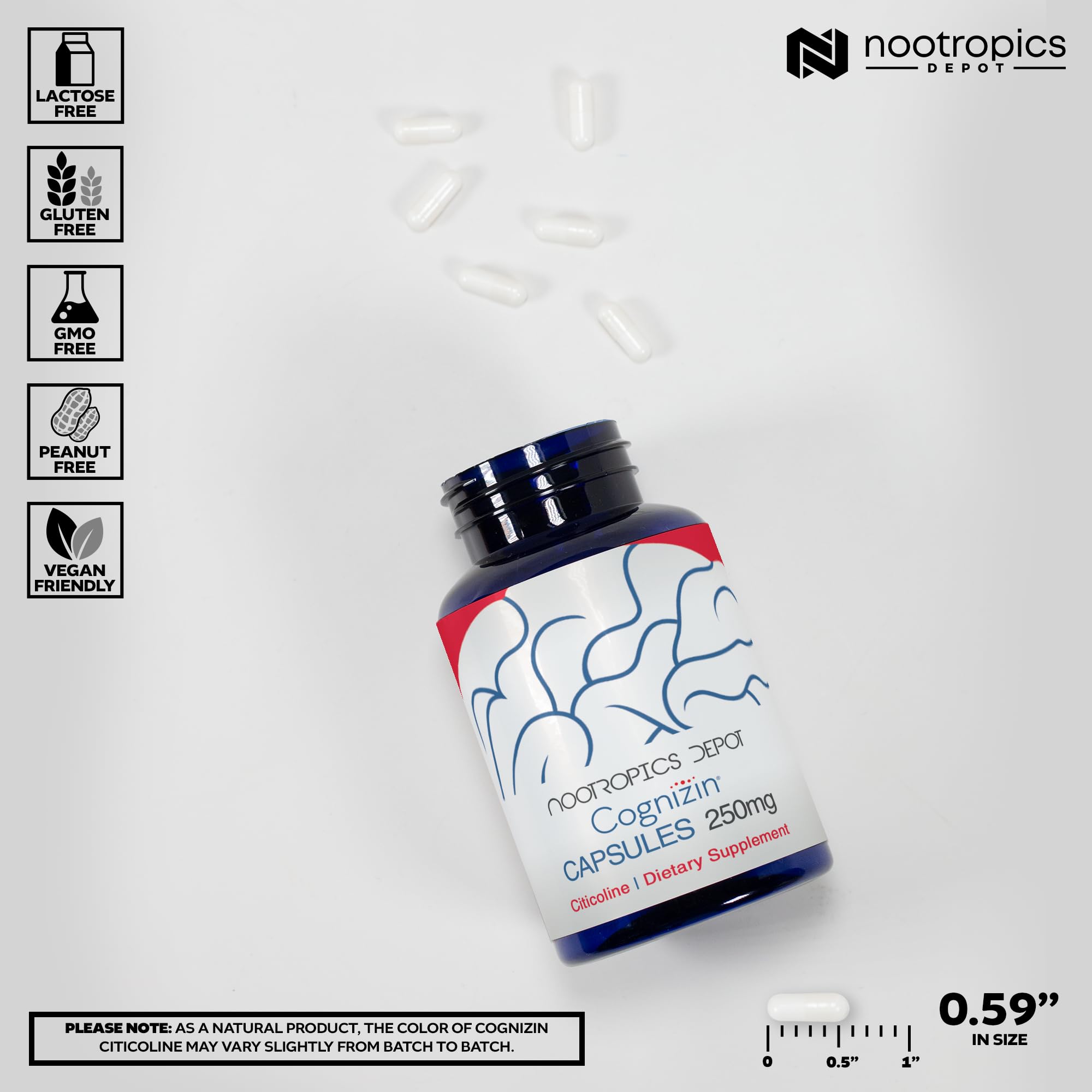 Nootropics Depot Cognizin Citicoline Capsules | 60 Count | Choline Supplement | Brain Health Supplement | Regulates Memory and Cognitive Function | Supports Attention, Focus and Recall Nootropics DepotAu supplements