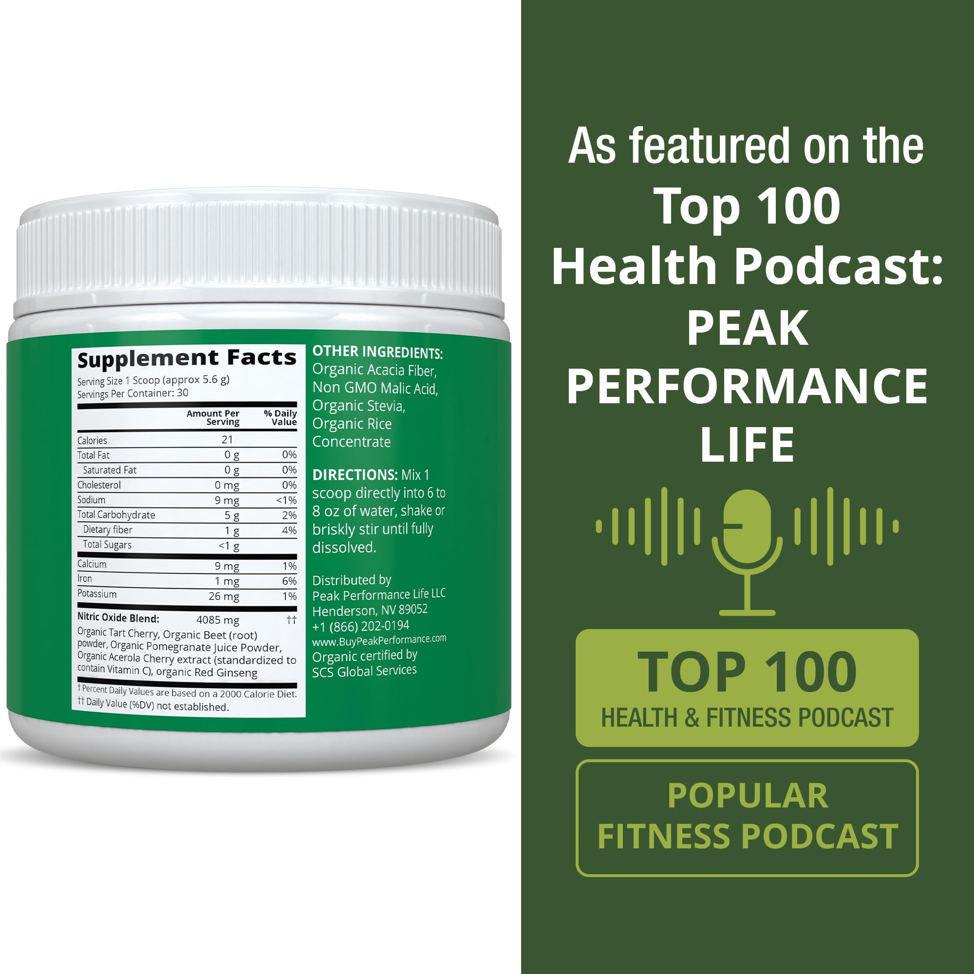 USDA Organic Plant Based Nitric Oxide Booster Powder Supplement for Men & Women. Caffeine Free Supplements 5 Top Organic Ingredients. Beet Root, Tart Cherry, Acerola Cherry, Pomegranate, Red Ginseng Peak PerformanceAu supplements