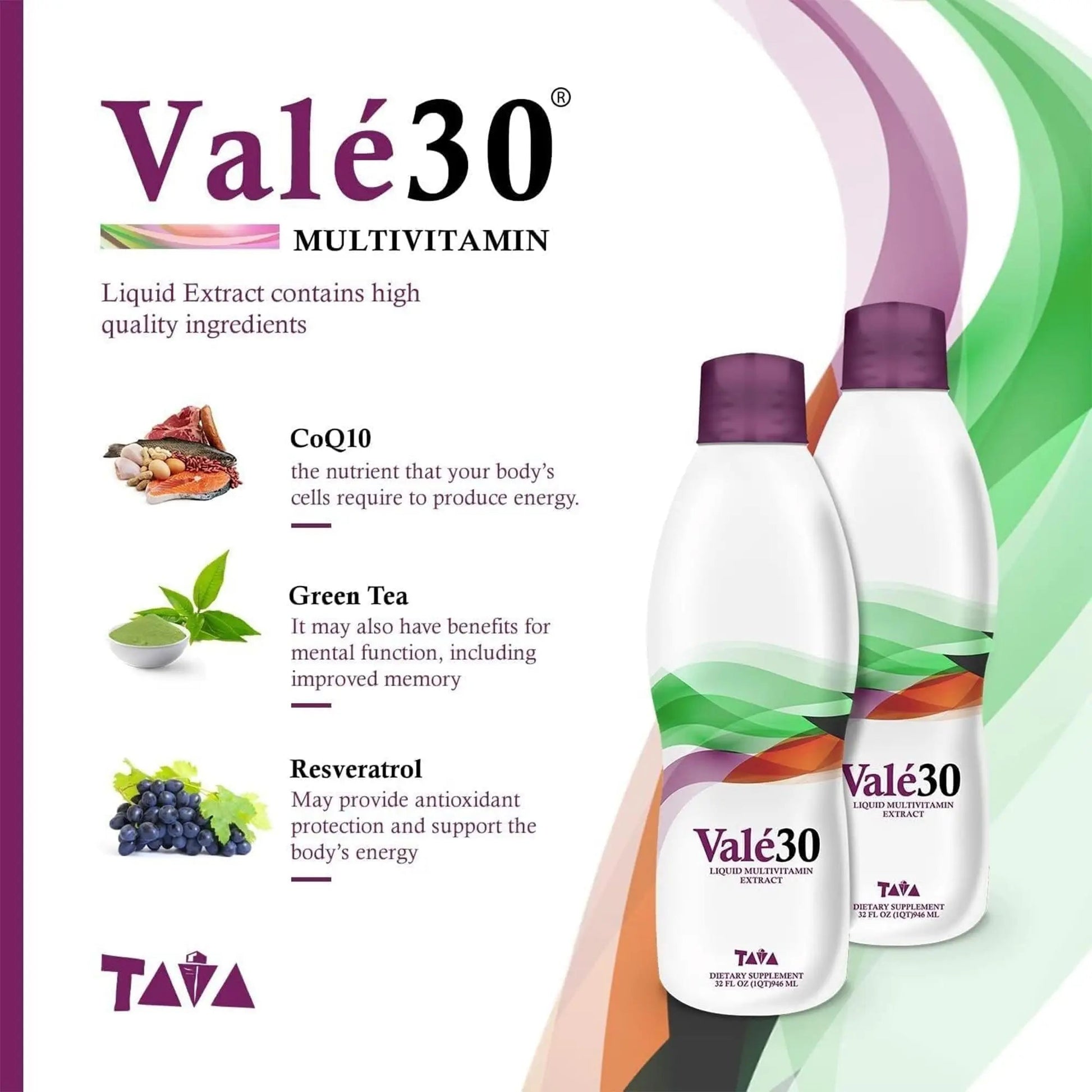 TAVA Valé30 - Liquid Multivitamin - 30-Day Supplement with Vitamin A and B Complex for Men, Women, and Family, Daily Boost Drink - 2 Bottles TAVAAu supplements
