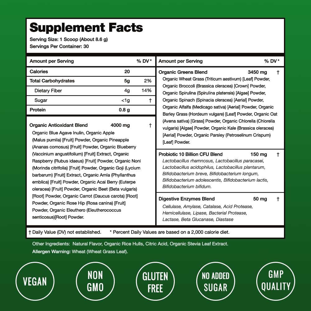 NutraChamps Super Greens Powder Premium Superfood | 20+ Organic NutraChampsUS supplements