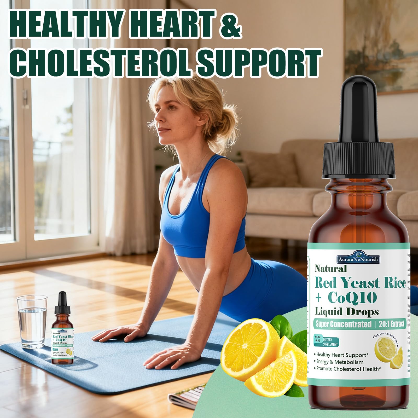 Liposomal Red Yeast Rice with Coq10 Liquid Drops, 5-in-1 Extra Strength 1200mg Cholesterol & Heart Support w. Citrus Bergamot Alpha Lipoic Acid | Cholesterol Lowering Supplement | GMO & Citrinin Free AuraraNeNourishAu supplements