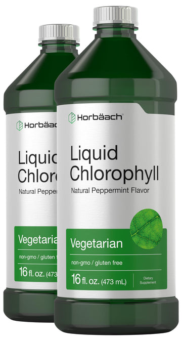 Chlorophyll Liquid Drops 100mg | 32 oz (2 x 16 oz Bottles) | Natural Peppermint Flavor HorbäachAu supplements