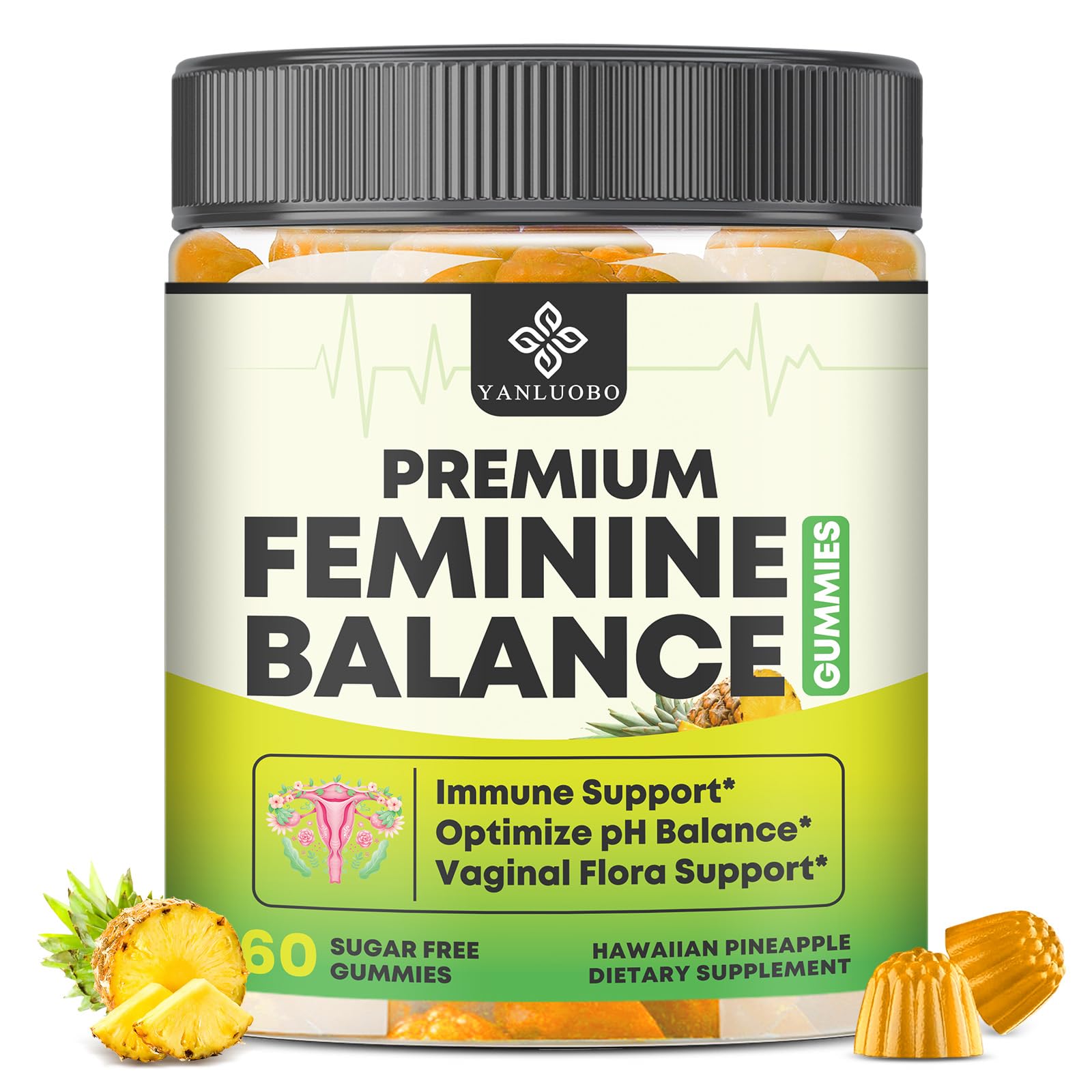 YANLUOBO Feminine Balance Probiotic Gummies - Women's Vaginal Health Support | PH Balance & Odor, Flora, Immune Support | Probiotics for Women, Vegan Pineapple Flavor, 60 Count YANLUOBOAu supplements